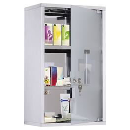 Homcom - Wall Mounted Medicine Cabinet, Locking Wall Cabinet with 3 Tier Shelves, Stainless Steel Frame and Glass Door - Silver