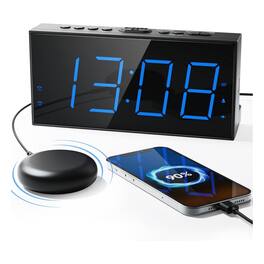 Dazzed Corner - Alarm Clock with Bed Shaker, Alarm Clock for Heavy Sleepers USB Charger - Black