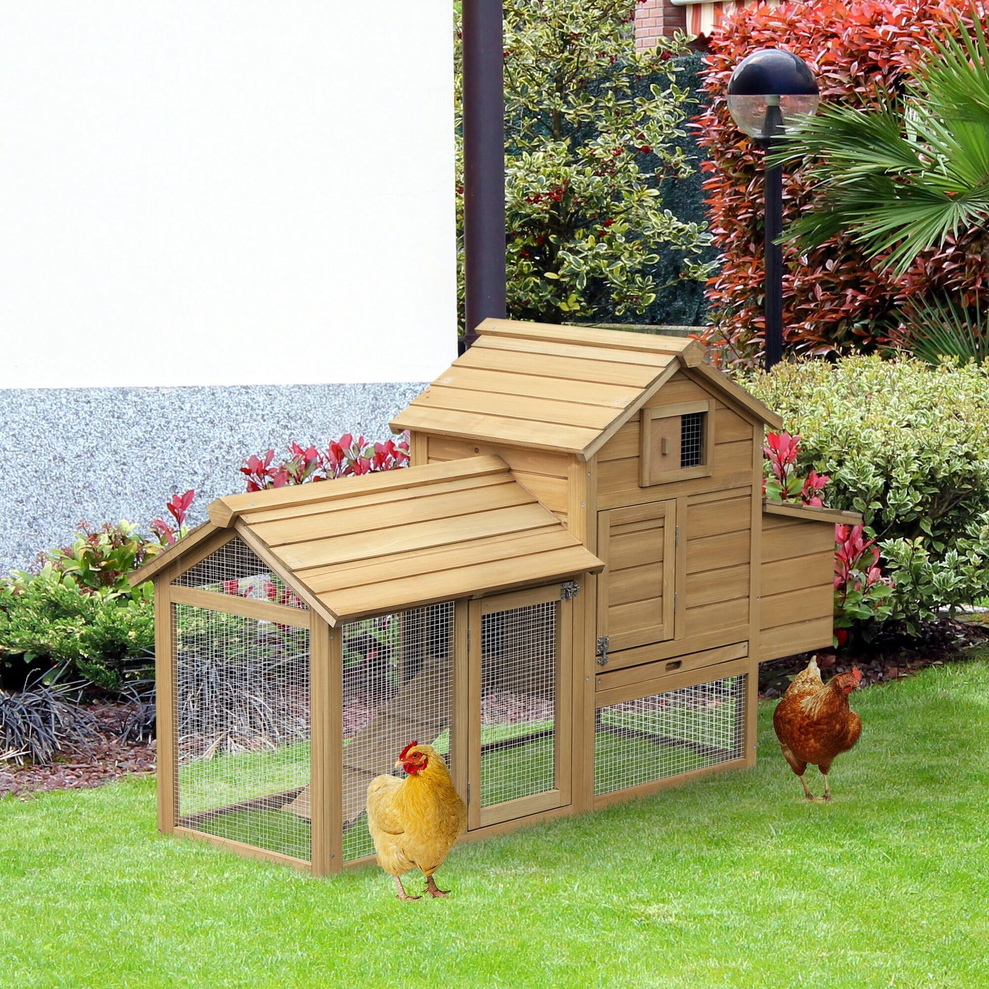 Angle. Pawhut - 59" Small Wooden Chicken Coop Hen House Poultry Cage for Outdoor Backyard with 2 Doors, Nesting Box, Removable Tray.