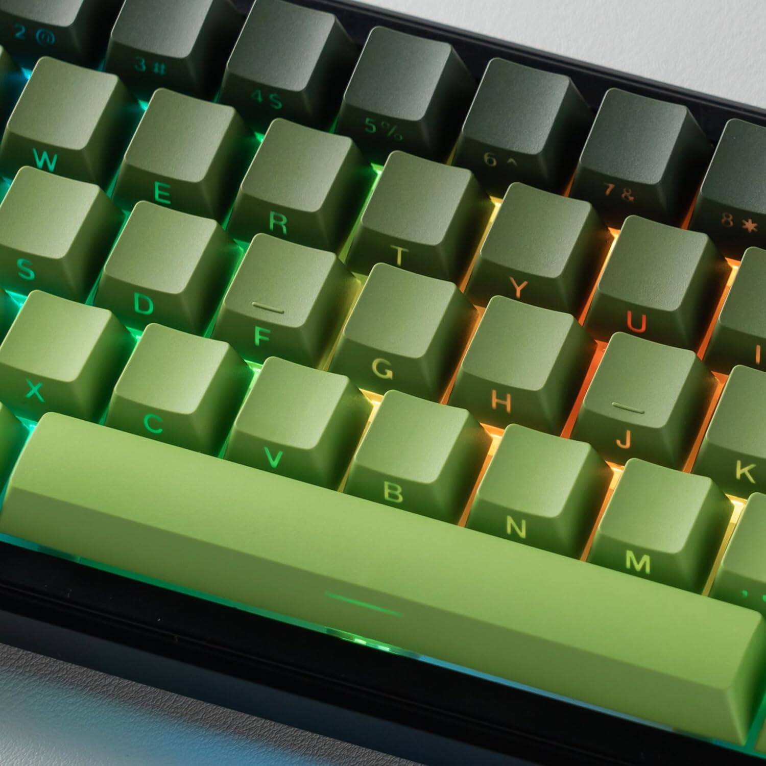 Back. Womier - PBT Keycaps Set , Side Printed OEM Profile Key Caps for 100%, 75%, 65%, 60% Gaming MX Switch Mechanical Keyboard - Mocha Green.