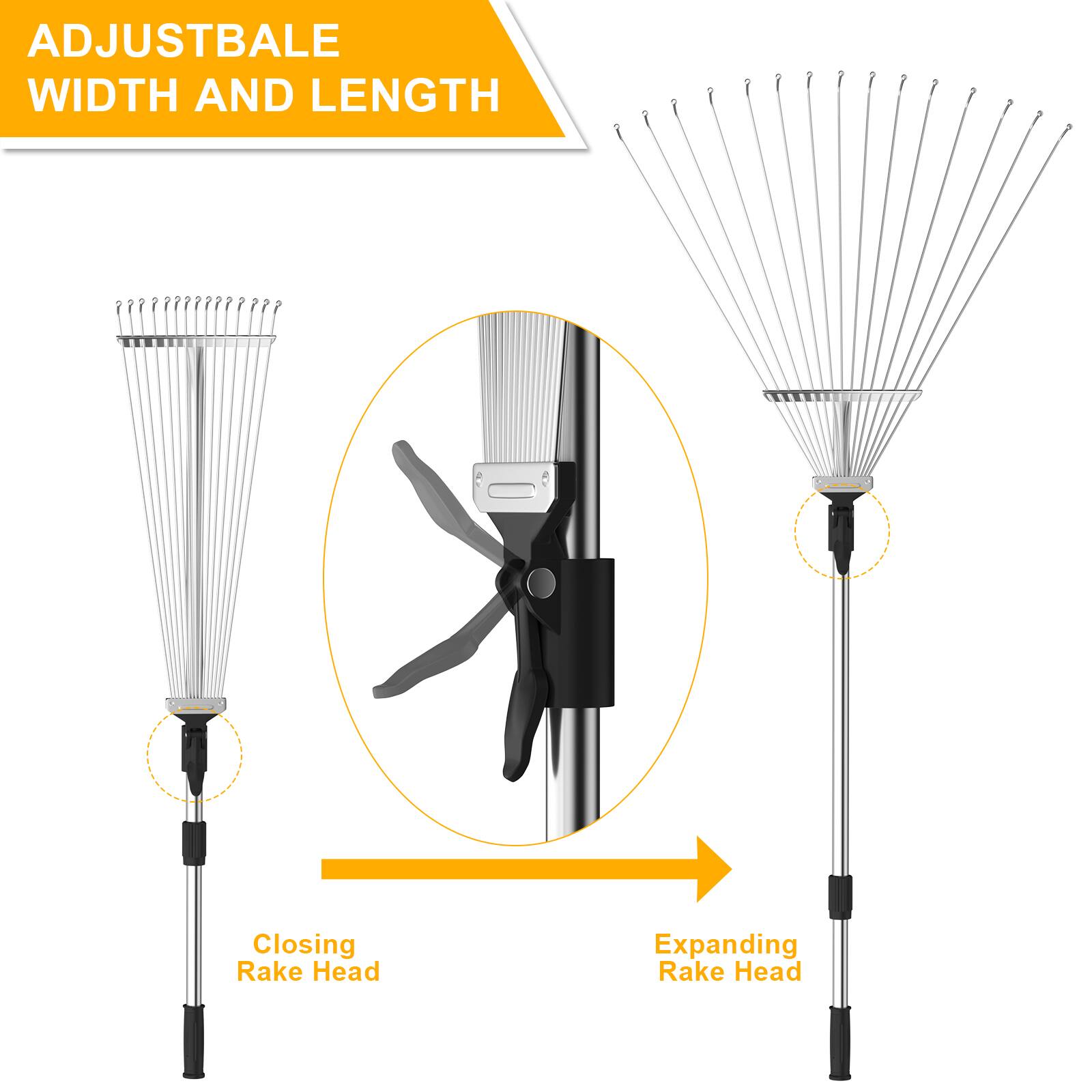 ADJUSTABLE WIDTH AND LENGTH

Closing Rake Head

Expanding Rake Head