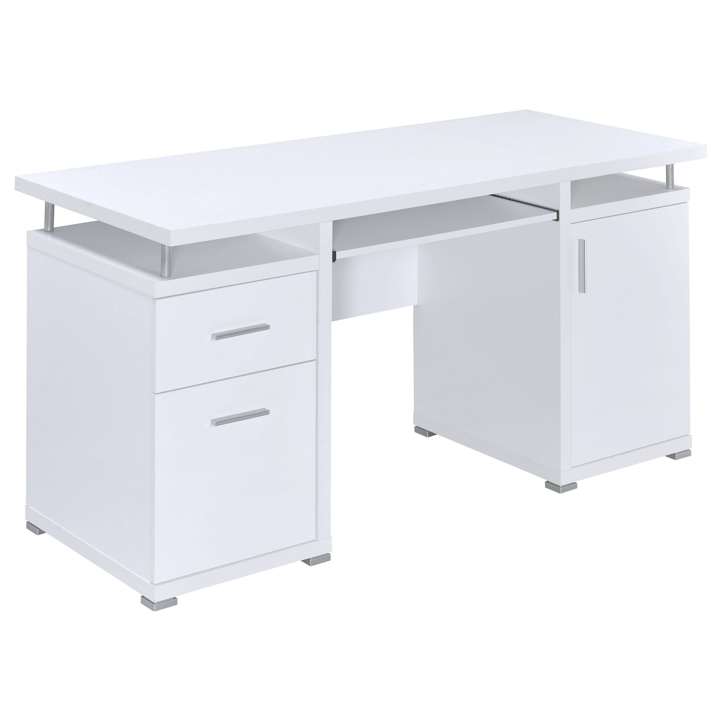 Left. APRILSOUL - Rochelle White Computer Desk with 2 Drawers and Cabinet - White.