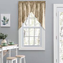 Ellis Curtain - Lexington Leaf Pattern on Colored Ground Tailored Swags 56"x36" - Tan