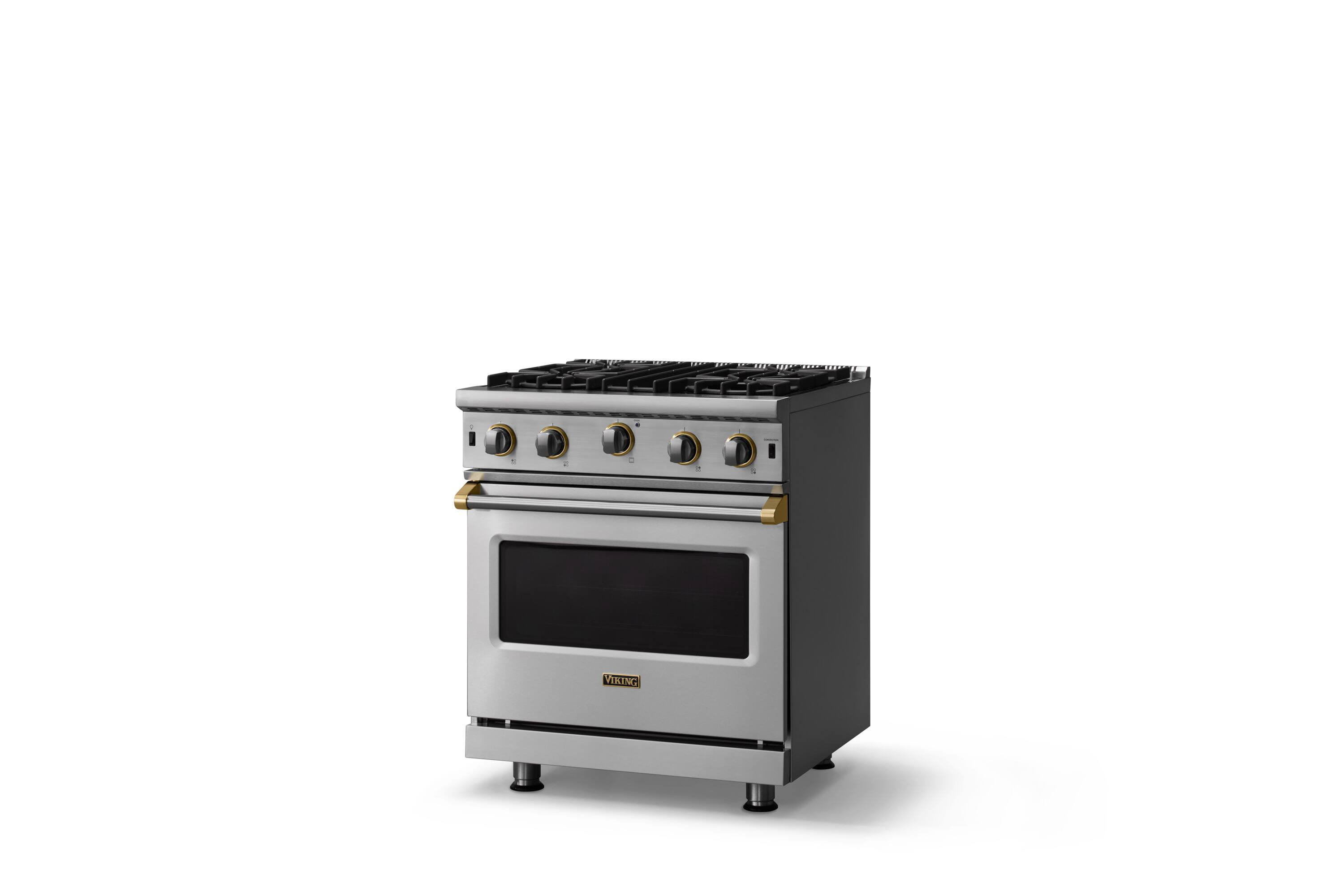 Angle. Viking - Professional 5 Series 4.0 Cu. Ft. Freestanding Open Burner LP Gas Convection Range-Stainless Steel w. Brushed Brass Trim - Stainless steel.