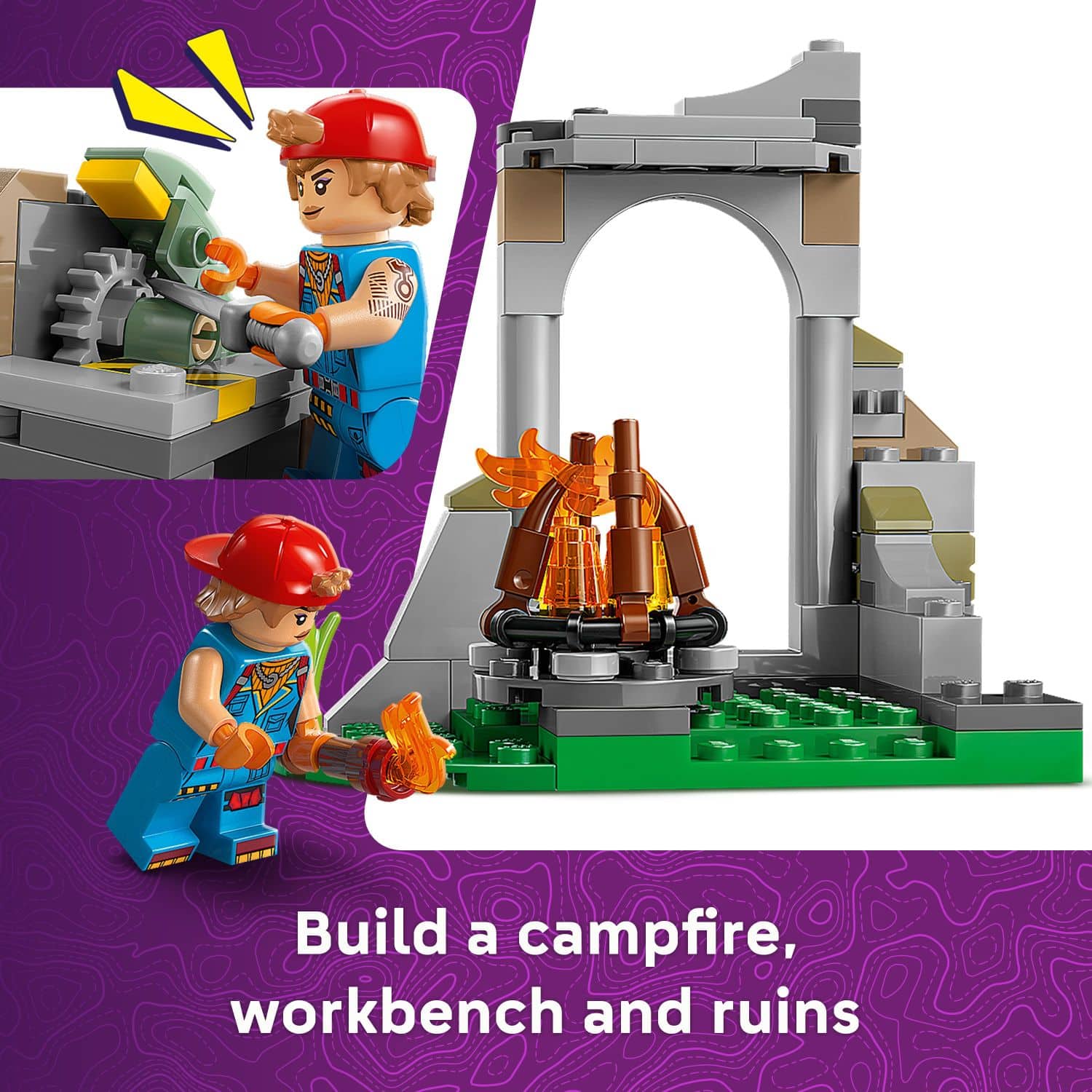 Build a campfire, workbench and ruins
