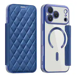 Dteck - Leather Wallet Case for Apple iPhone 17 Pro Max Built-in Lens Protector Shockproof RFID Card Slot Magnetic Cover - Royalblue