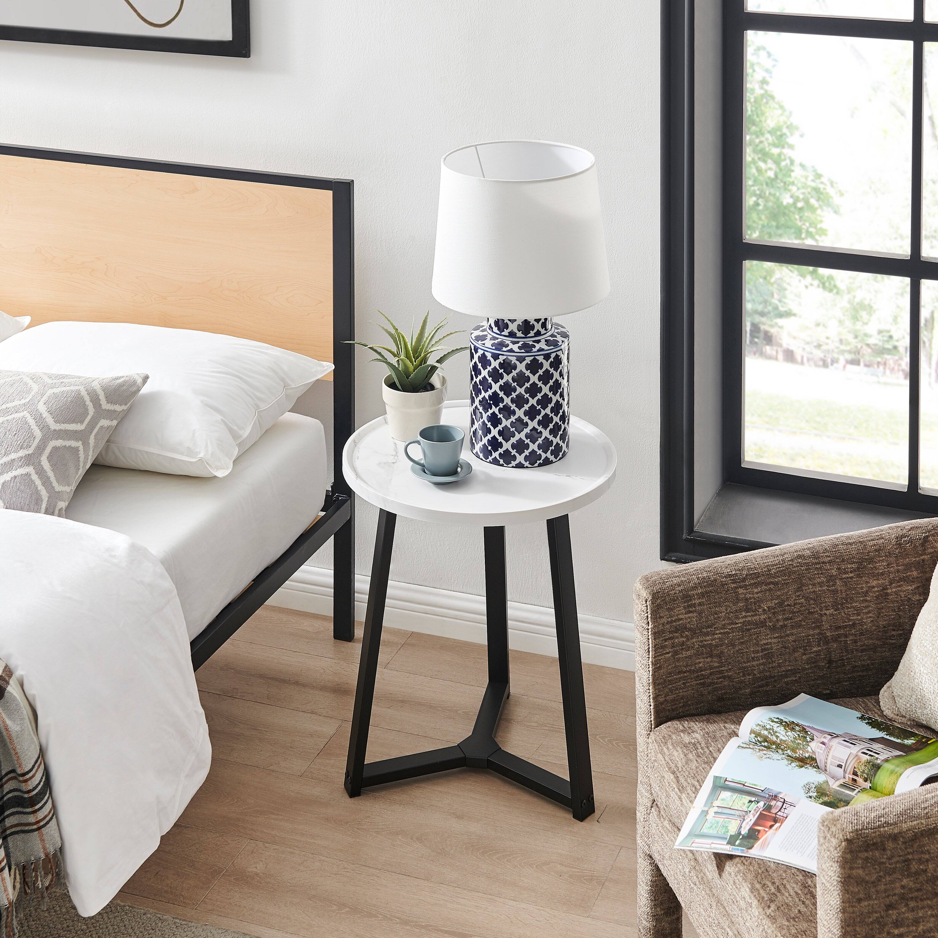 Alt View 2. Danya B - Harper Round Side Accent Table - White Marble/Black - White Marble/Black.