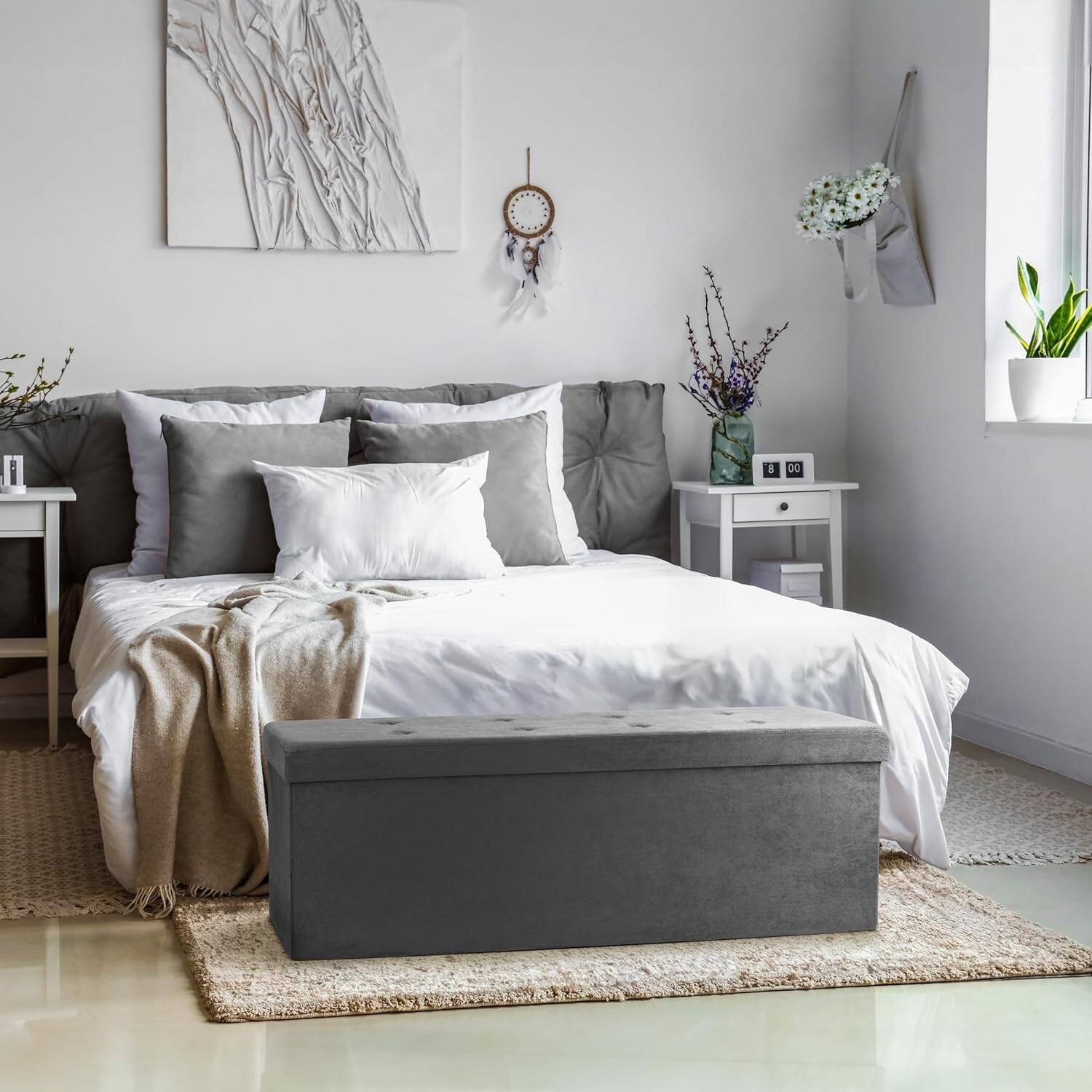 Angle. Sorbus - Sorbus 43 Inch Ottoman with Storage Bench – Folding Bed Bench 80L Storage Ottoman Chest with Cover - Shoes Linen - Gray.