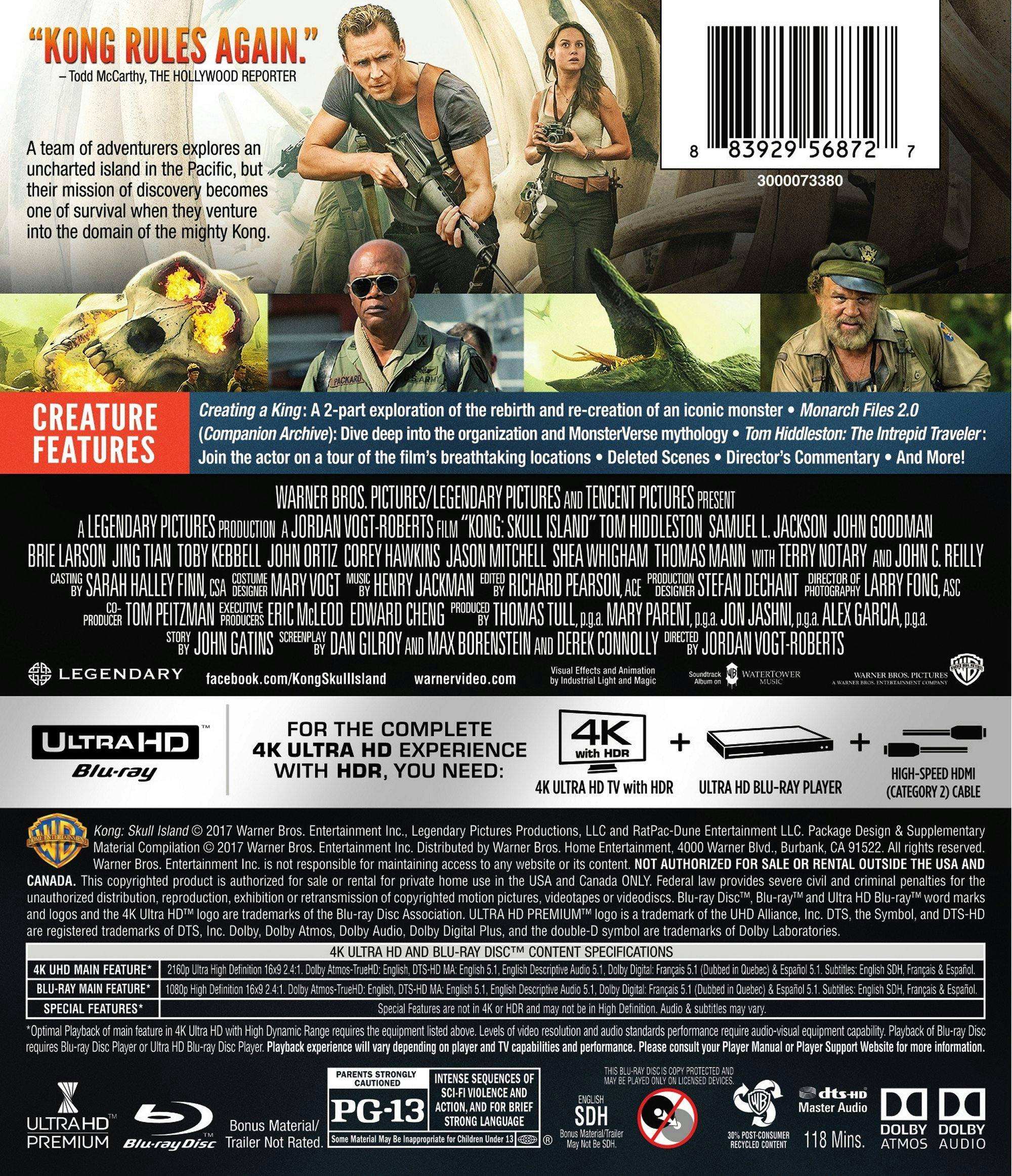 Back. Kong: Skull Island   - 4K Blu-Ray.