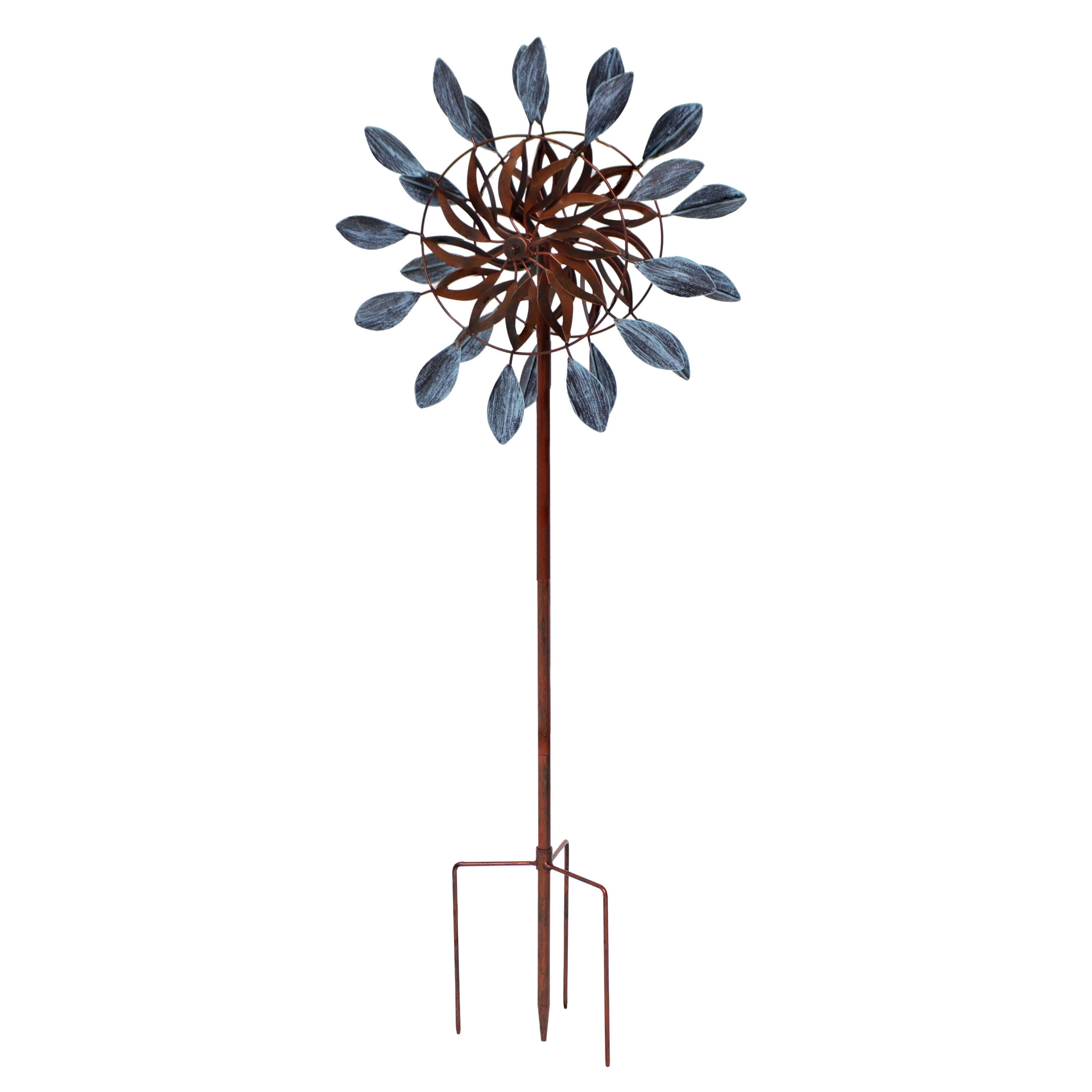 Sunnydaze - Whirling Petals Powder-Coated Iron Wind Spinner - 48"H - Blue