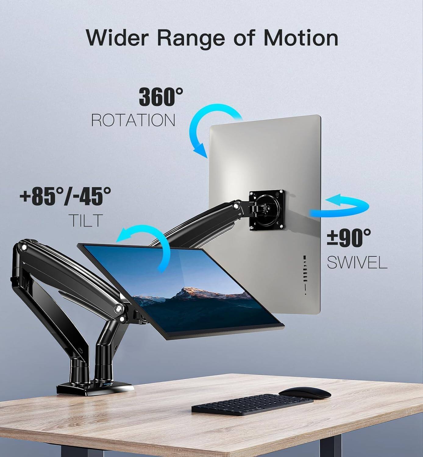 Wider Range of Motion

- 360° Rotation
- +85°/-45° Tilt
- ±90° Swivel