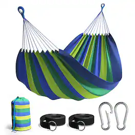 Sorbus - Brazilian Hammock - Double Extra-long Two Person Portable Hammock Bed - Blue stripes