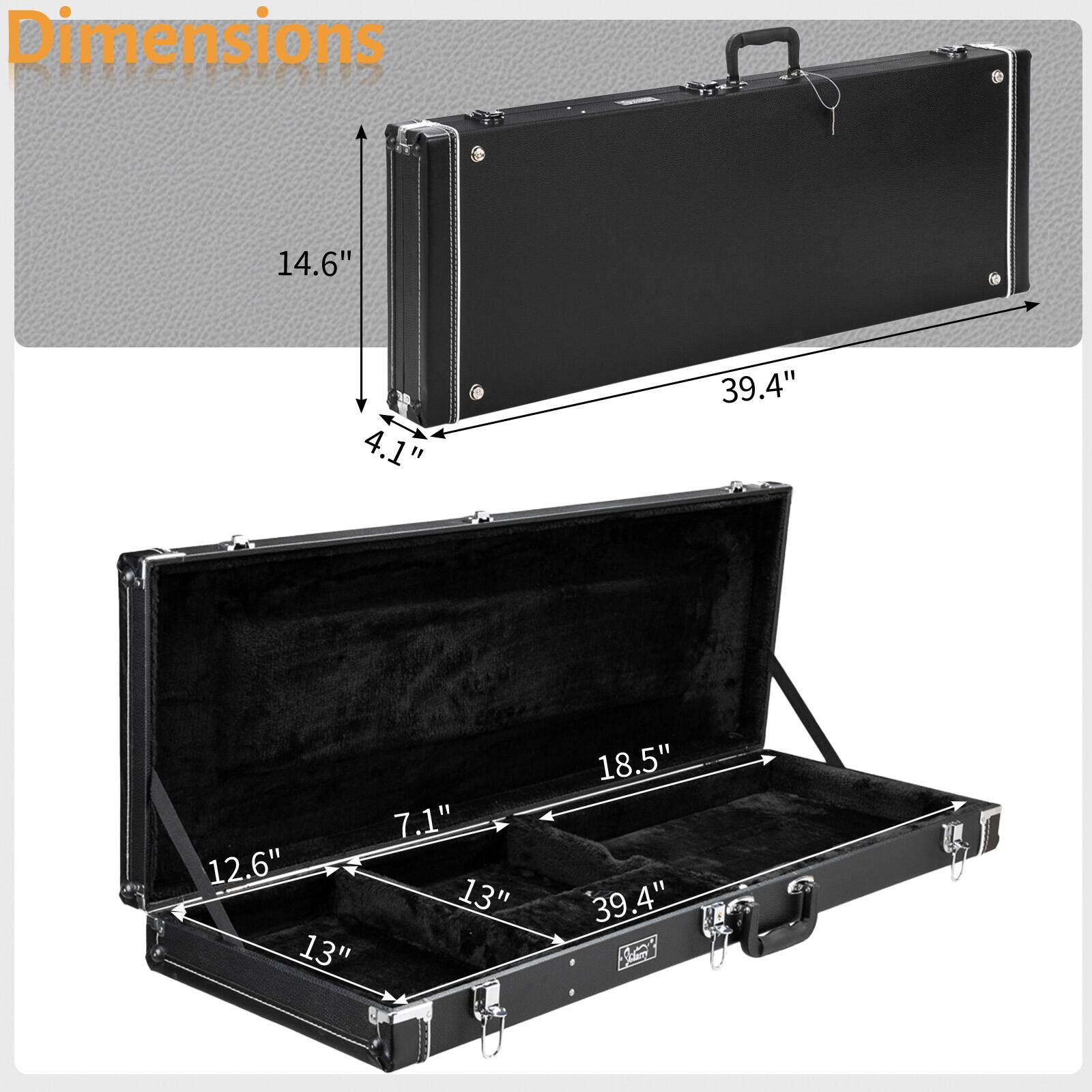 Dimensions:

- Length: 39.4"
- Width: 14.6"
- Height: 4.1"
- Interior Length: 39.4"
- Interior Width: 18.5"
- Interior Height: 12.6"
- Divider Height: 13"
- Divider Width: 7.1"