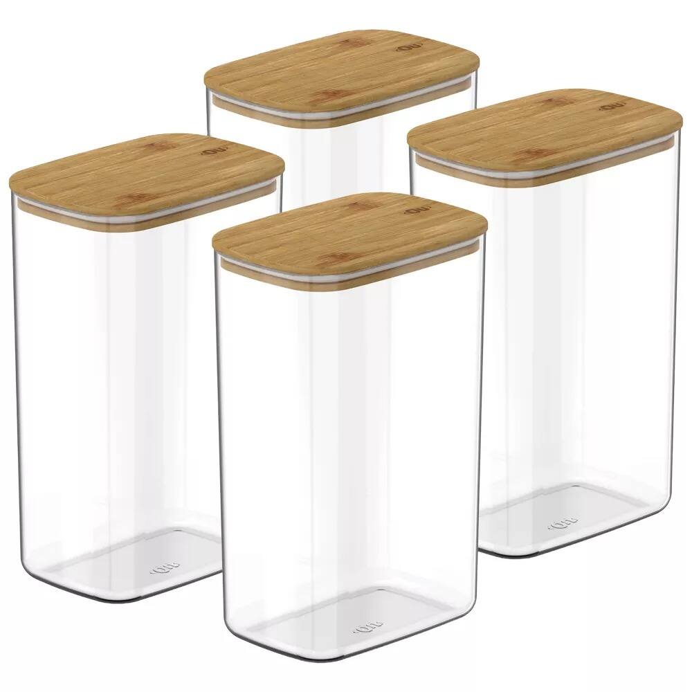 Alt View 10. OU - OU Airtight Food Storage Container w Leak Proof Bamboo Lid Set 8pc (set of 4) Kitchen Jar Organizer - Clear.