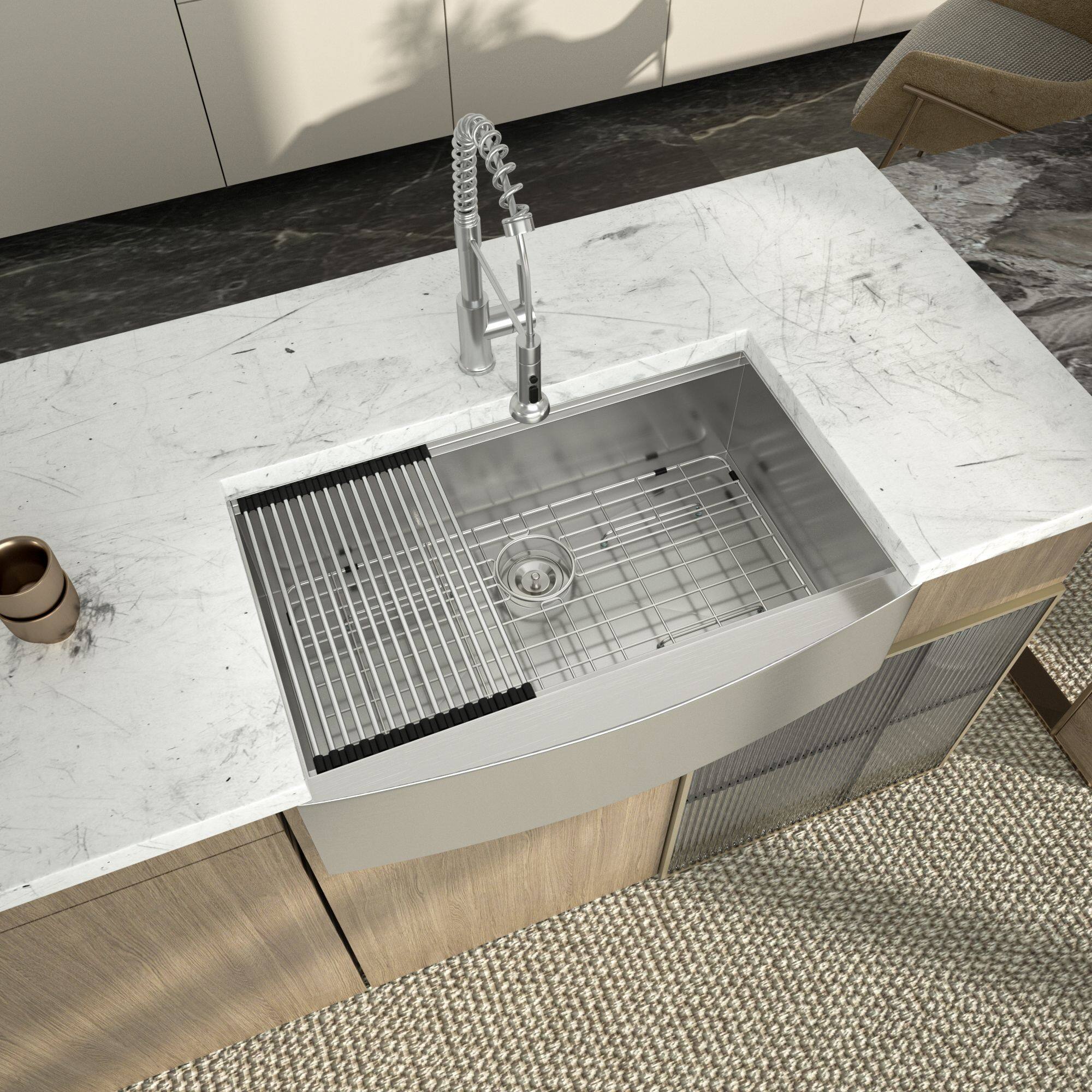 Angle. Lordear - 33"x 21" x 9" Inch Apron Front Workstation Kitchen Sink Stainless Steel 16 gauge Sink - Stainless steel.
