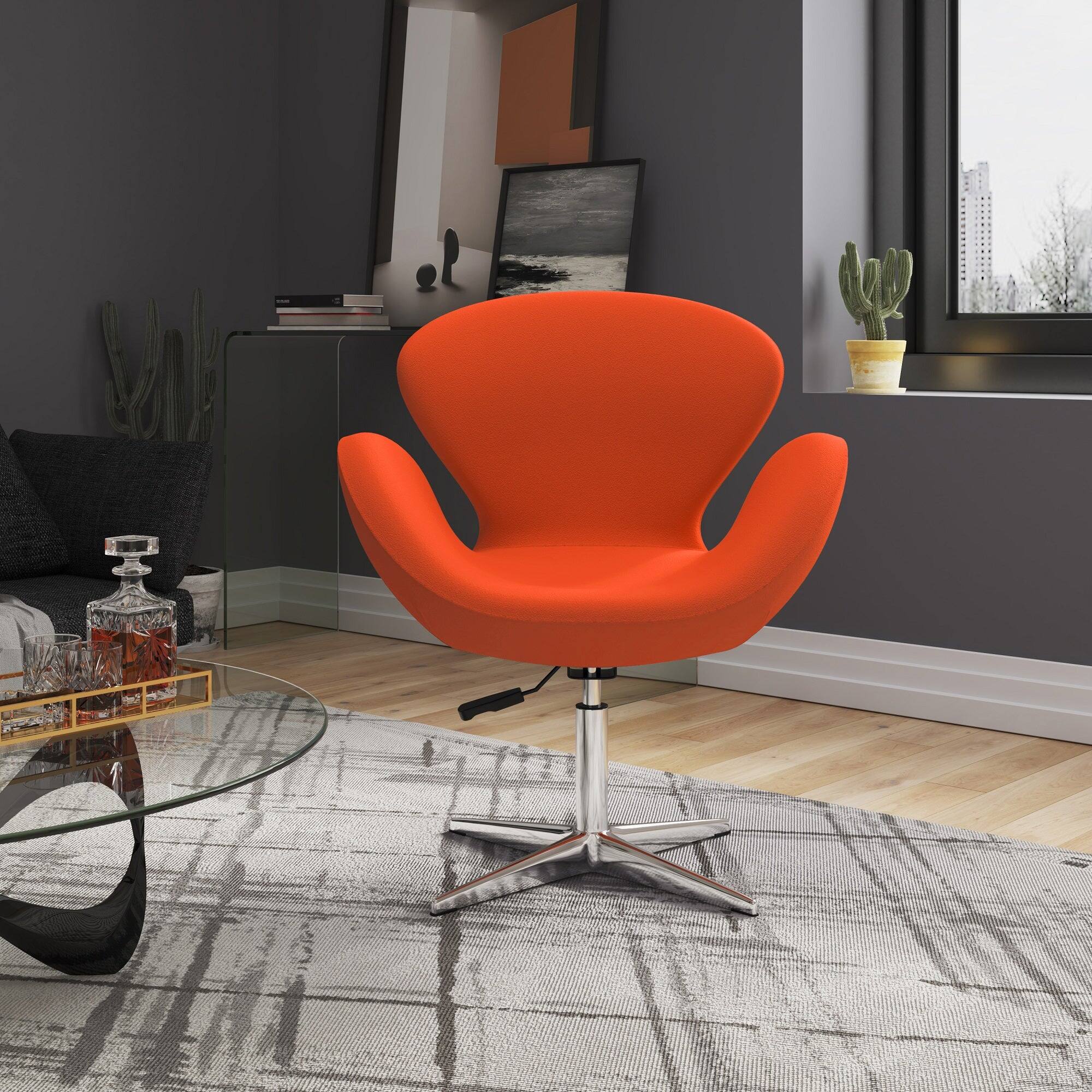 Angle. Manhattan Comfort - Raspberry Modern Upholstered Swivel Lounge Chair - Set of 2 - Orange.