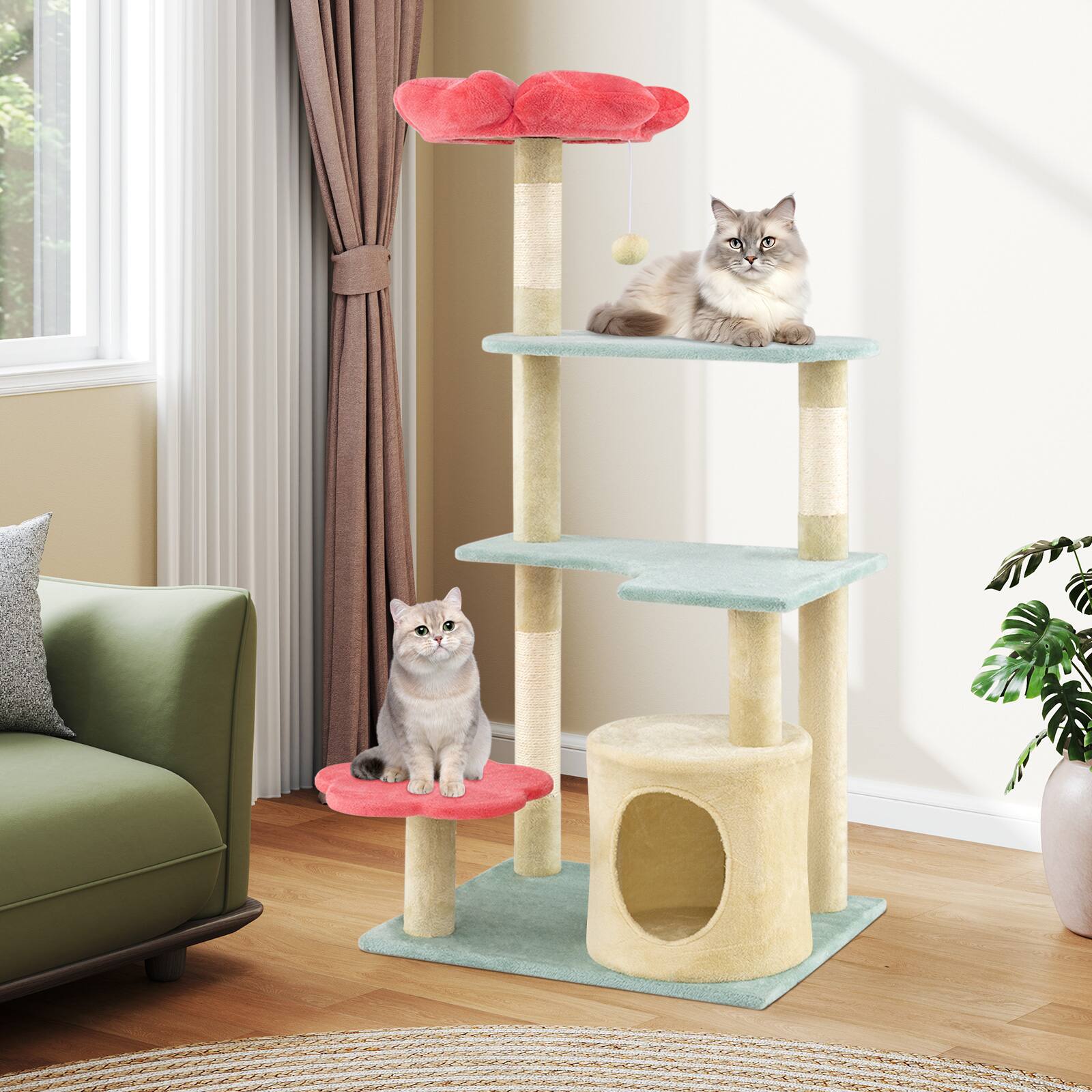 Alt View 3. Gymax - Gymax 49'' Flower Pink Cat Tree w/Flower-shaped Soft Perch Sisal Scratching Posts - GYM17639.