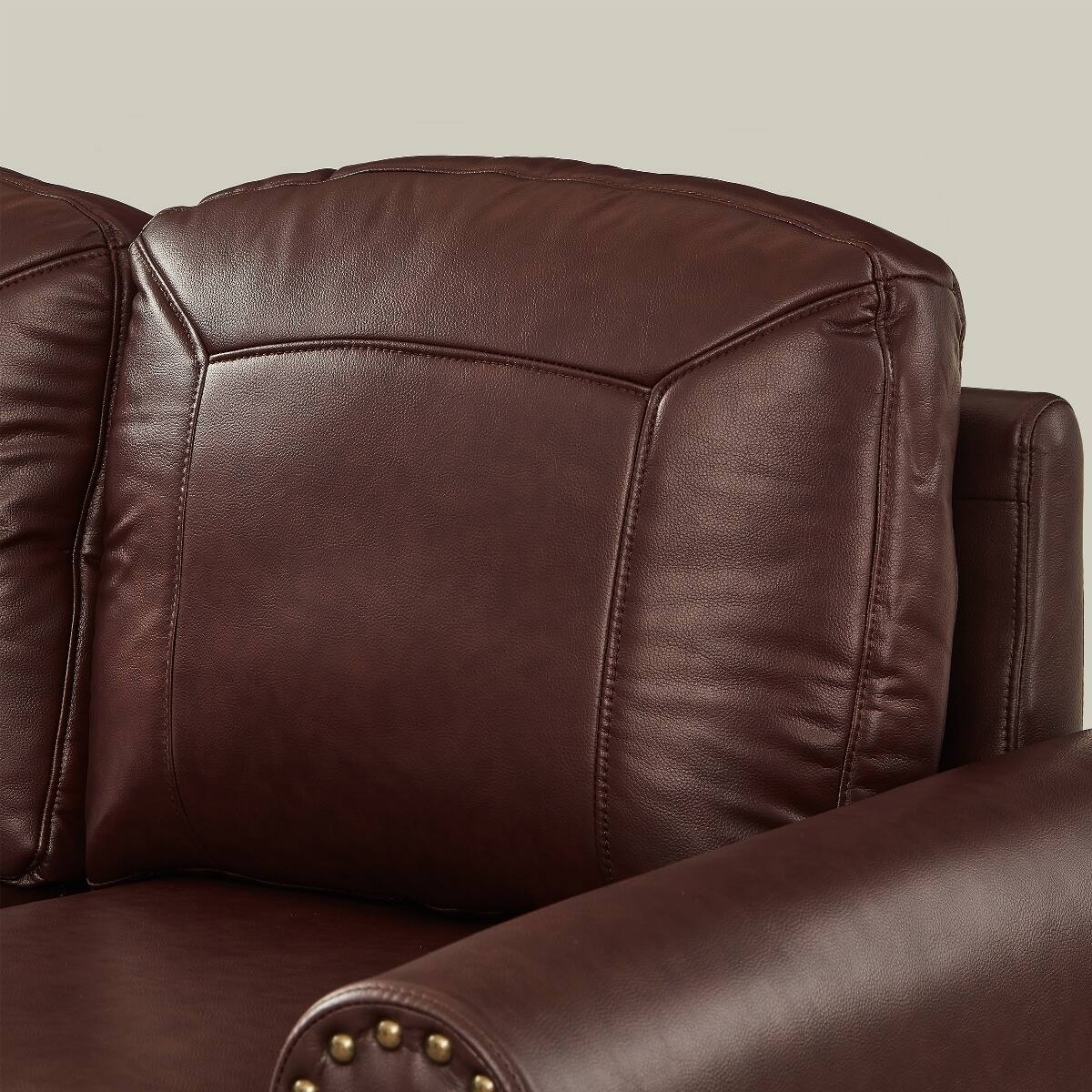 Back. Ropilly - Ropilly 81.5 Inch Faux Leather Sofa, Burgundy 3 Seat Rolled Arm Couch with Solid Wood Legs - Burgundy.