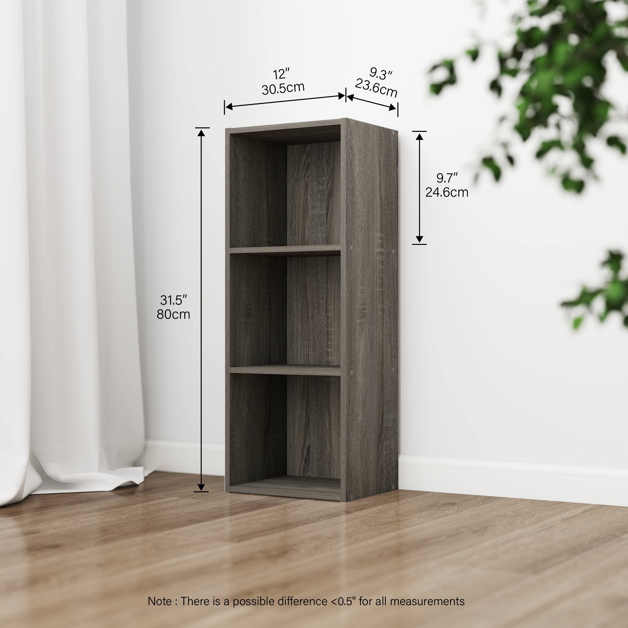 12" 30.5cm  
9.3" 23.6cm  
9.7" 24.6cm  
31.5" 80cm  

Note: There is a possible difference <0.5" for all measurements