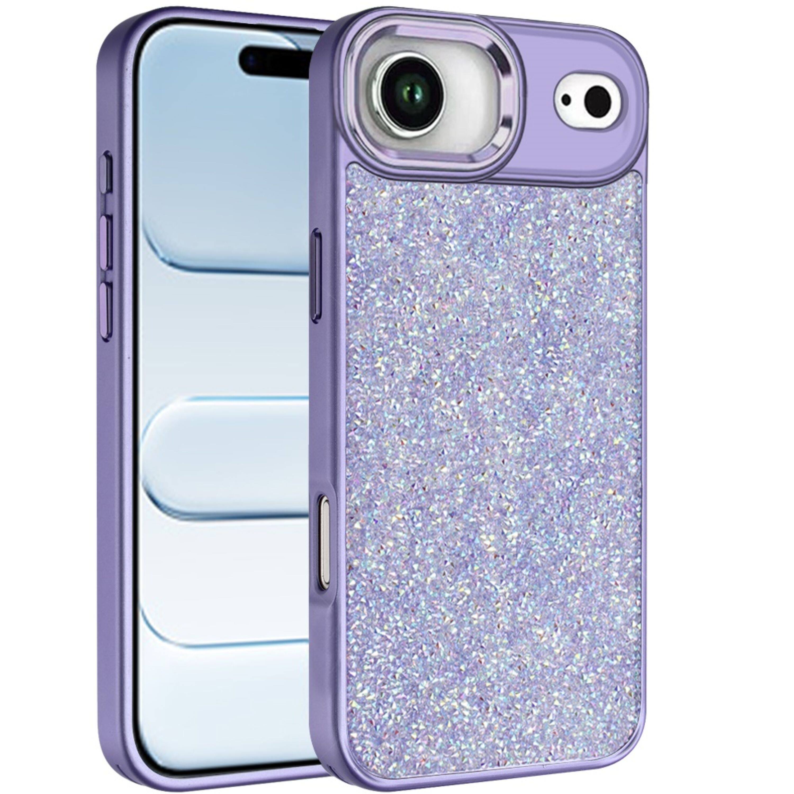 Angle. Kitcheniva - Full Crystal Bling Metallic Buttons Phone Case With Tempered Glass For iPhone Air Dark Purple - Dark Purple.