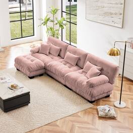 DOMETOUR - Luxury Modular Sectional Sofa Couch,Oversized L Shaped Cloud Couch,Deep Seat Sofa Couch with Convertible Ottoman - Chenille Pink