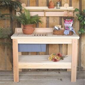 Angle. SlickBlue - Durable Wooden Potting Bench Garden Table for Outdoor Gardening - Natural.
