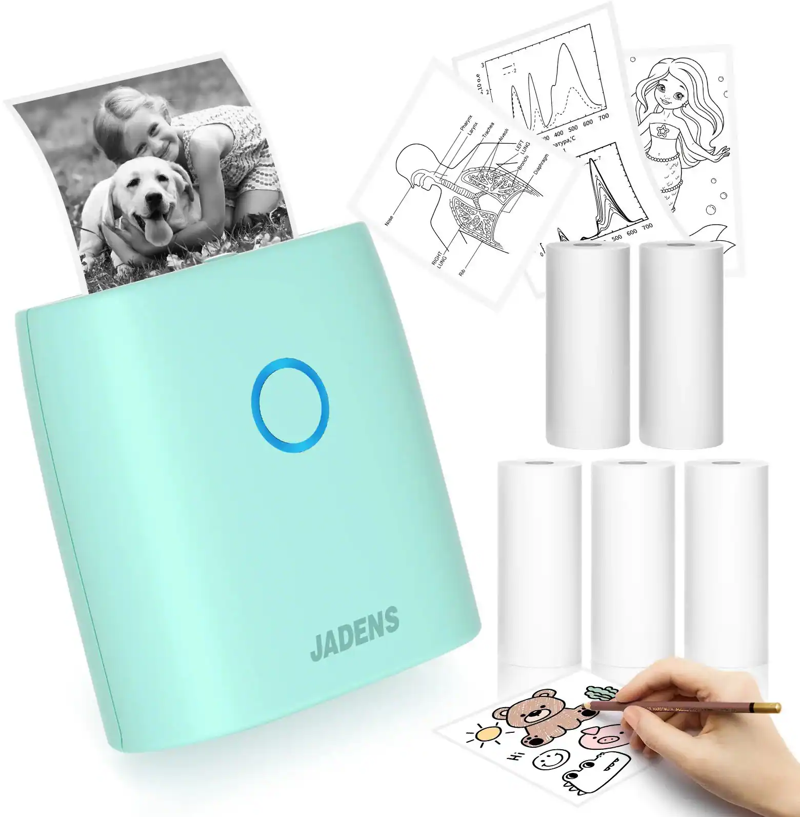 JADENS - JD-21 Mini Instant Thermal Printer - Handheld Label Maker - Green