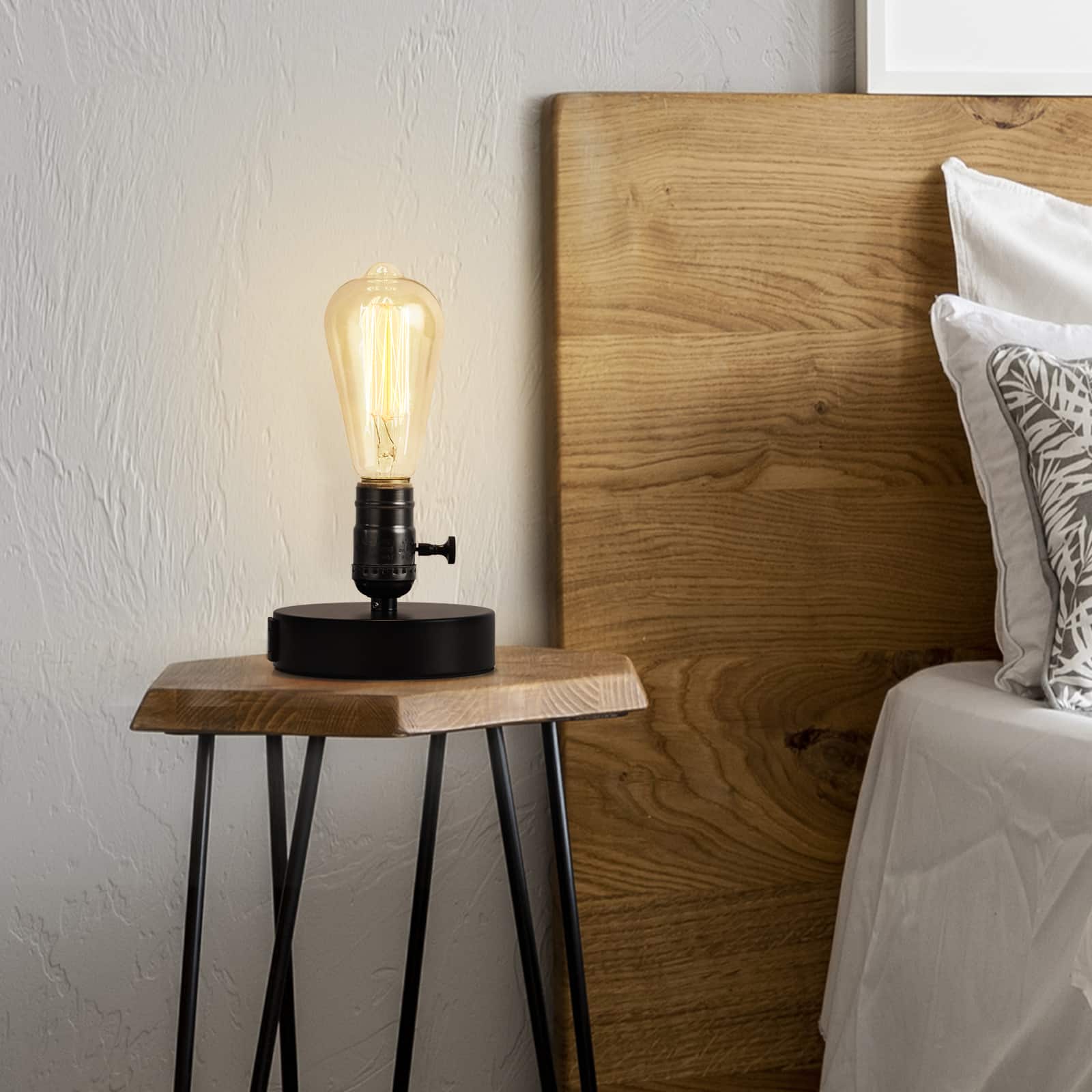 Oumilen - Vintage Edison Table Lamp with USB Ports – Industrial Metal Desk Lamp with Rotary Switch