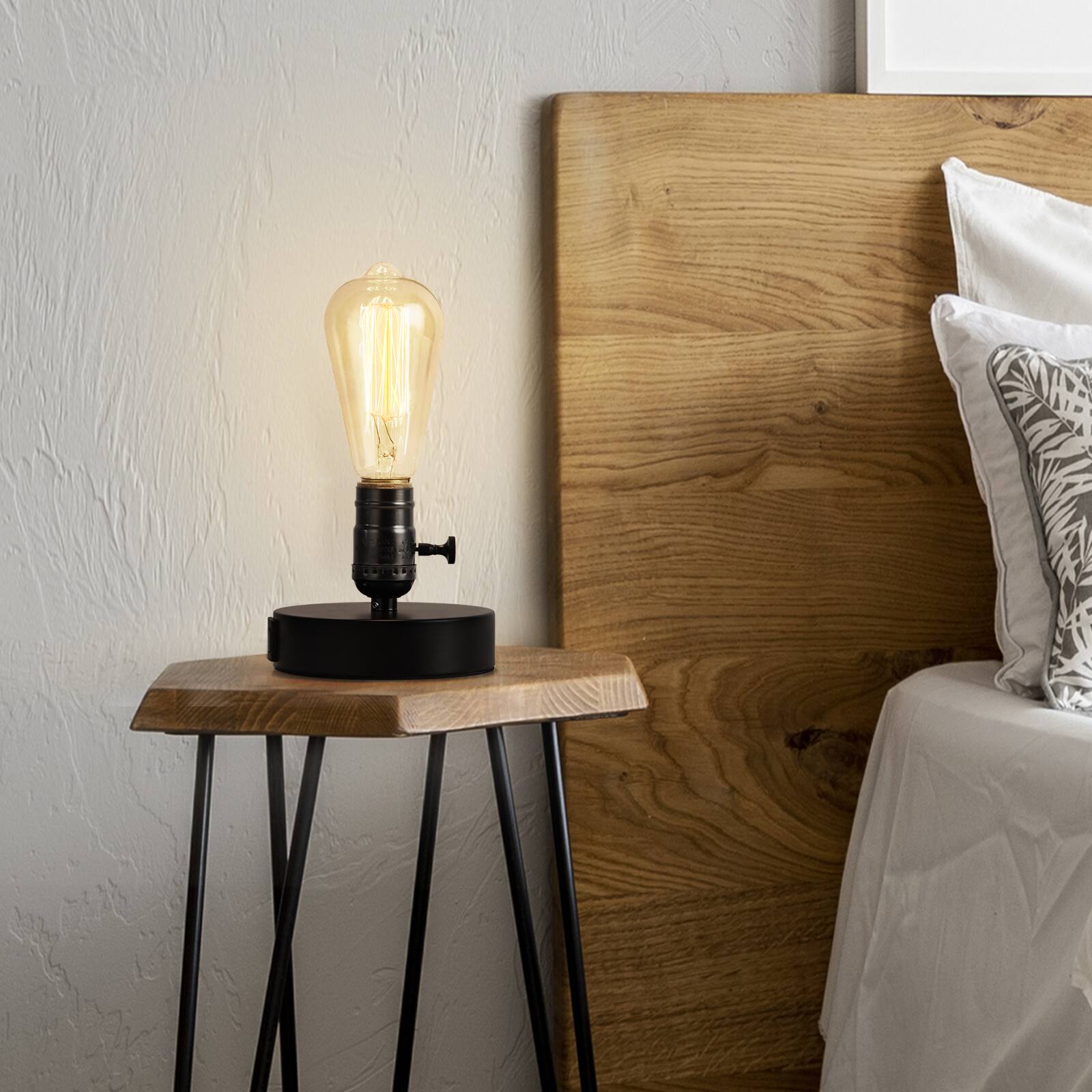Front. Oumilen - Vintage Edison Table Lamp with USB Ports – Industrial Metal Desk Lamp with Rotary Switch.