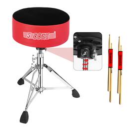 5 CORE - Drum Throne 5" Padded Guitar Stool Adjustable Heavy Duty Music Chair Seat w Luxury Velvet Top - Red
