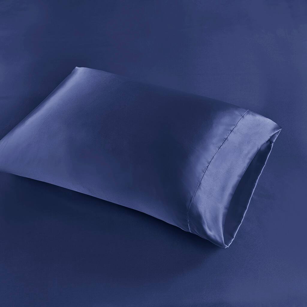 Alt View 3. Gracie Mills - Gracie Mills Coralie 6-Piece Wrinkle-free Satin Sheet Set - Navy.