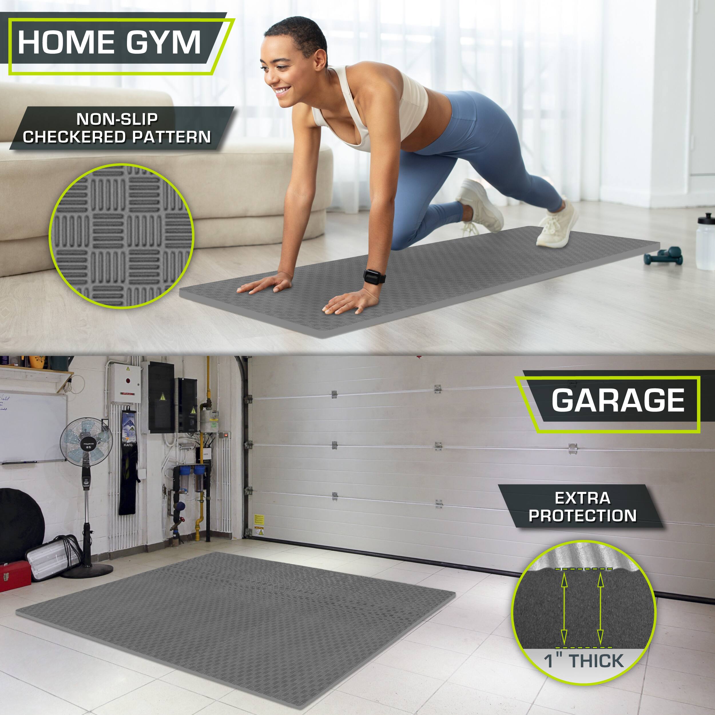 HOME GYM NON-SLIP CHECKERED PATTERN - GARAGE - 1 EXTRA PROTECTION 1" THICK