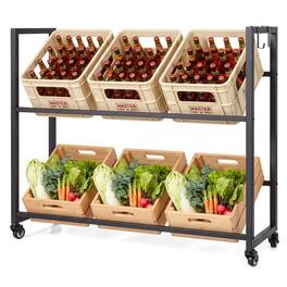 Gymax - 2-Tier Drink Crate Rack Rolling Bottle Crate Shelf w/ 4 Universal Wheels - Black