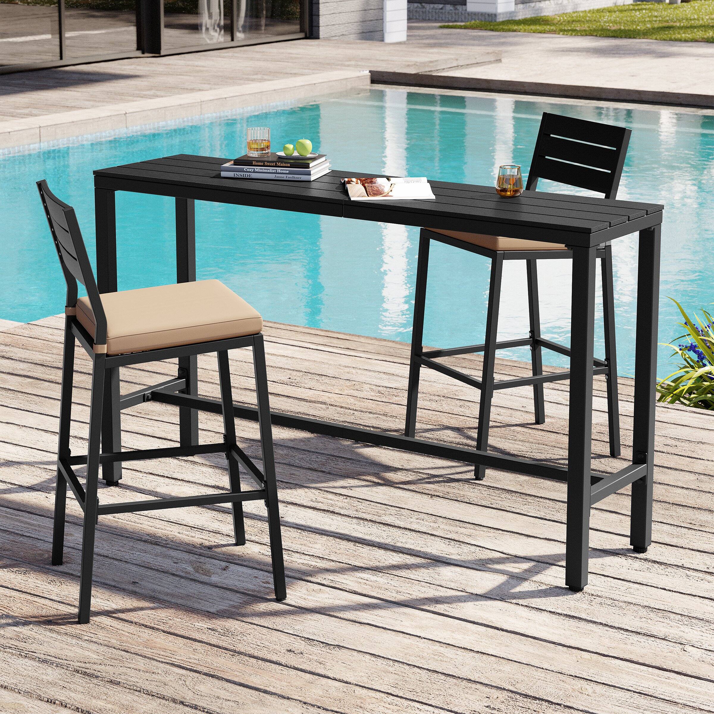 Back. Crestlive Products - Crestlive Products Rectangle Outdoor Bar Table with Waterproof Top and Sturdy Metal Frame - Black.