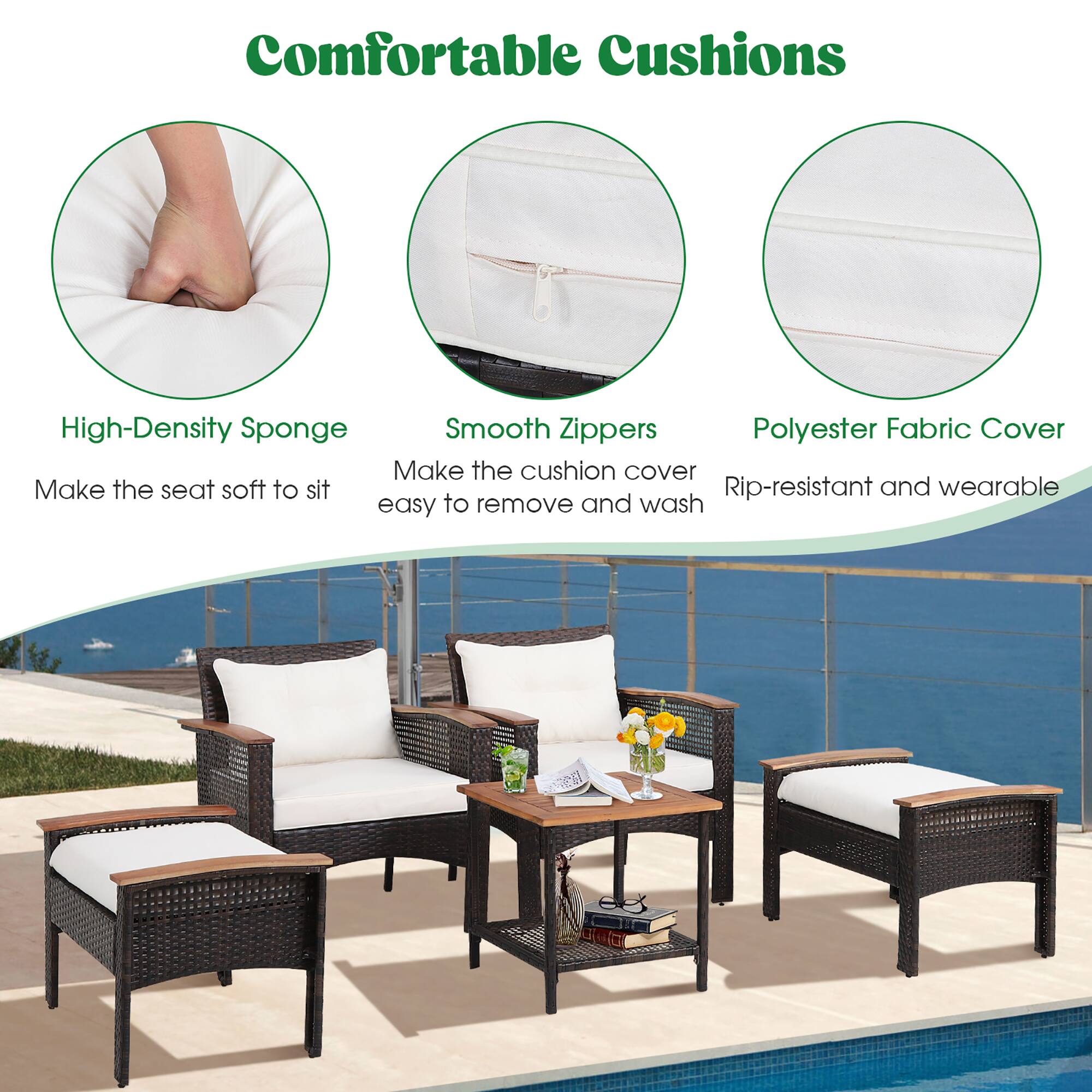 Comfortable Cushions
High-Density Sponge
Smooth Zippers
Polyester Fabric Cover
Make the seat soft to sit
Make the cushion cover easy to remove and wash
Rip-resistant and wearable