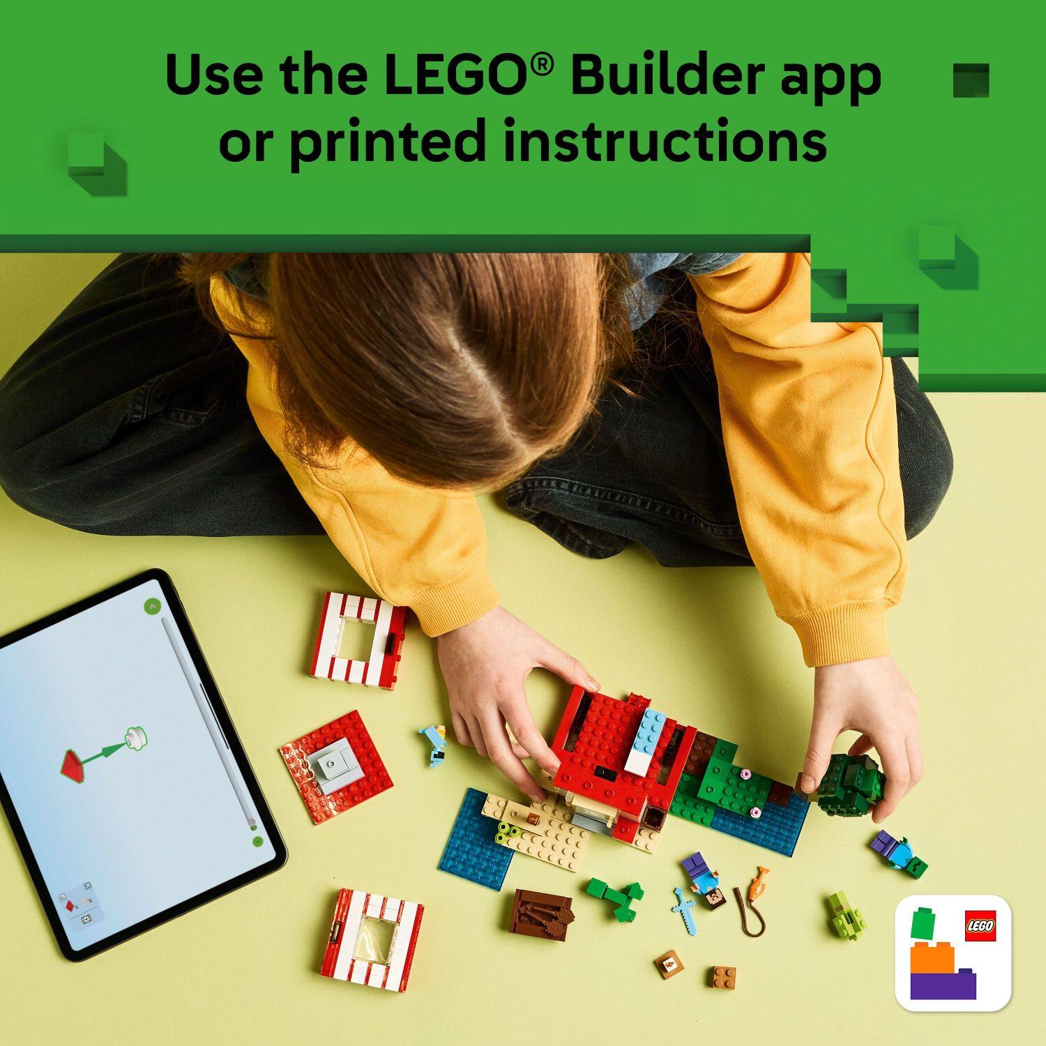 Use the LEGO® Builder app or printed instructions.