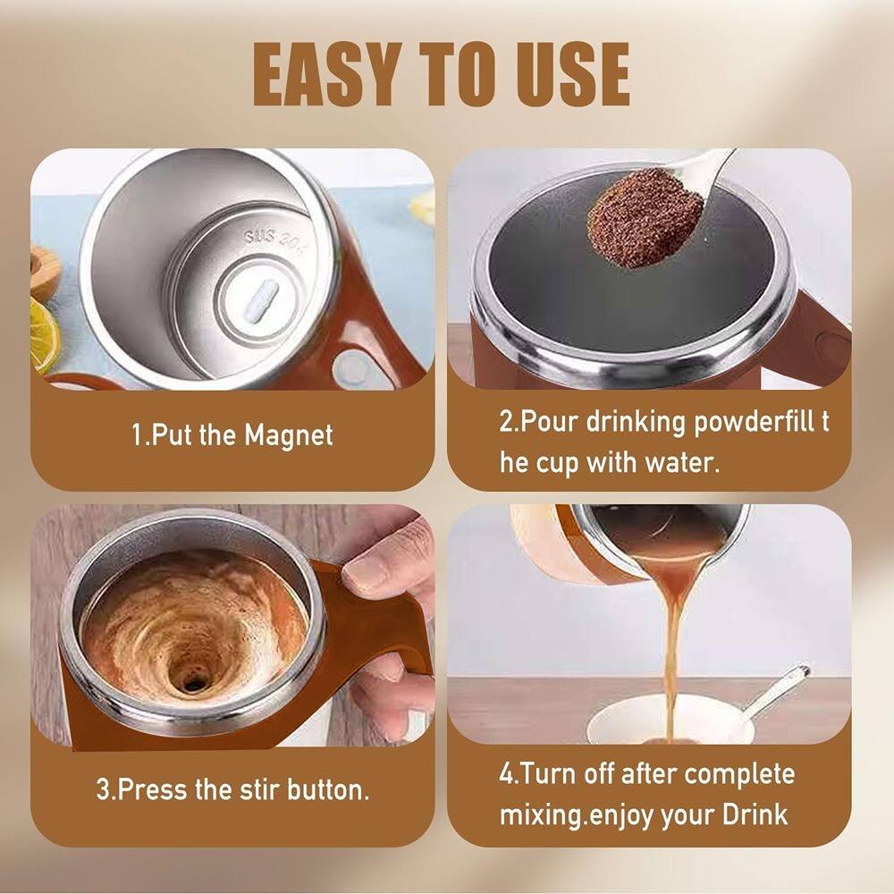 EASY TO USE

1. Put the Magnet
2. Pour drinking powderfill the cup with water.
3. Press the stir button.
4. Turn off after complete mixing. enjoy your Drink