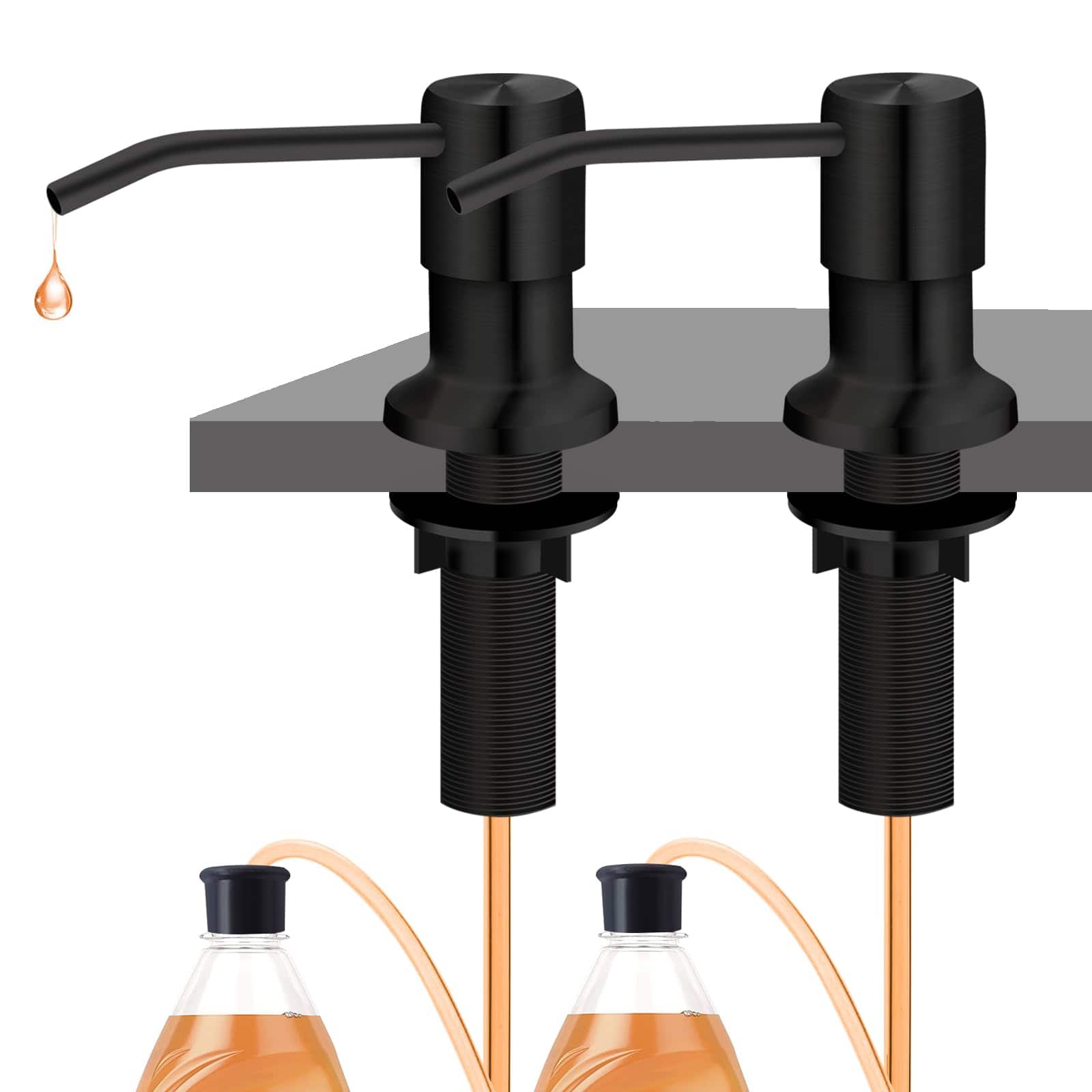 Dapper Styles - Sink Soap Dispenser Kichen Soapdispenser Extension Tube Kit Under Pump No Need More Refills brushed Nickel - Black-2 Pack