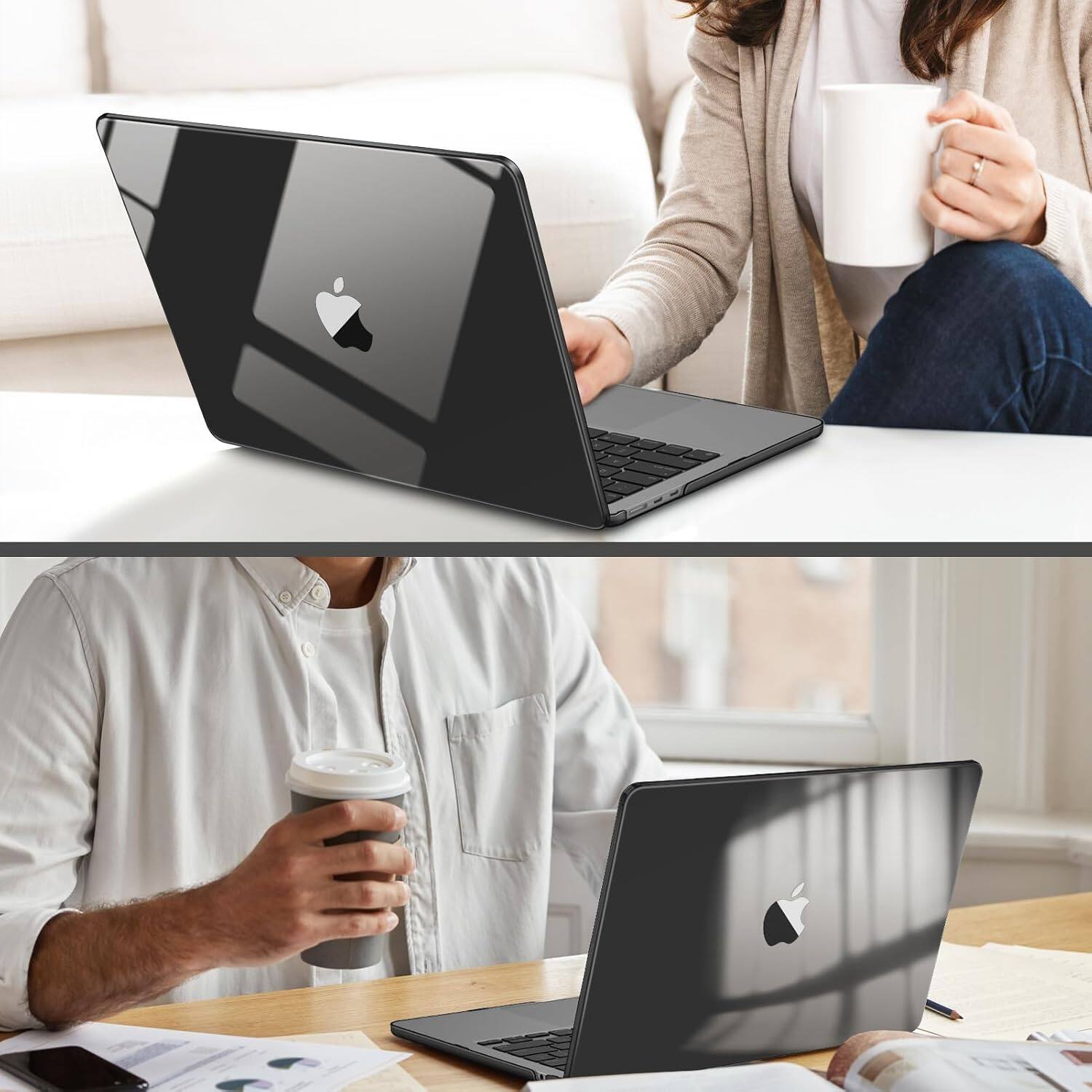 Alt View 3. Fintie - Case for MacBook Air 13.6 Inch, A2681 A3113 A3240 A3449 (2022-2026 Release) Ultra-Transparent, Snap-On Hard Shell Cover - Crystal Black.