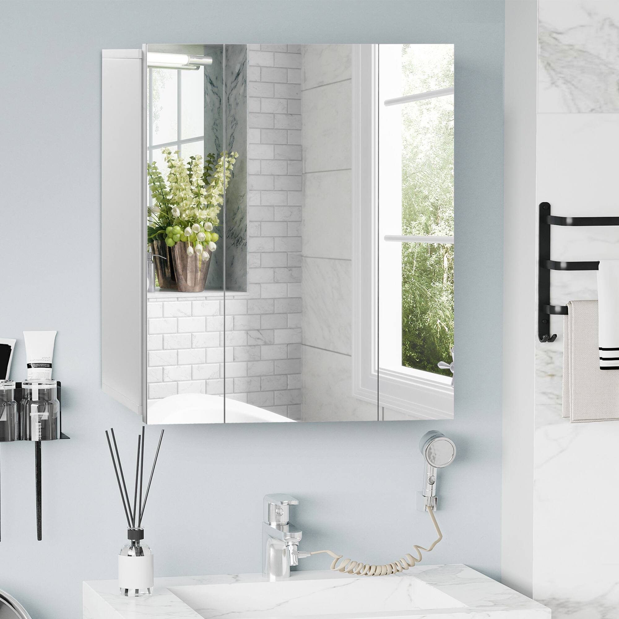 Alt View 1. Kleankin - Mounted Mirror Cabinet, Bathroom Medicine Cabinet with Mirror - white.
