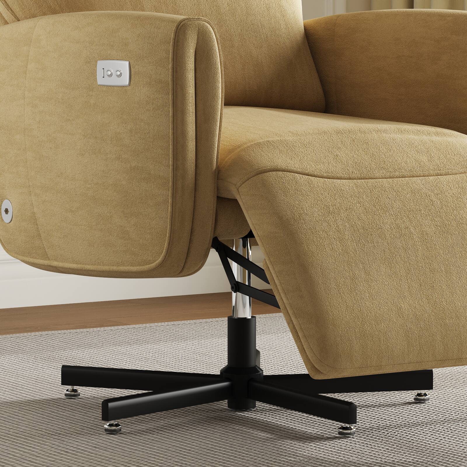 Alt View 4. Forest'nSky - Power Swivel Recliner Chair, Electric Reclining Armchair with USB & Type-C Charging, 360° Rotating Velvet Chair,Yellow - Yellow.