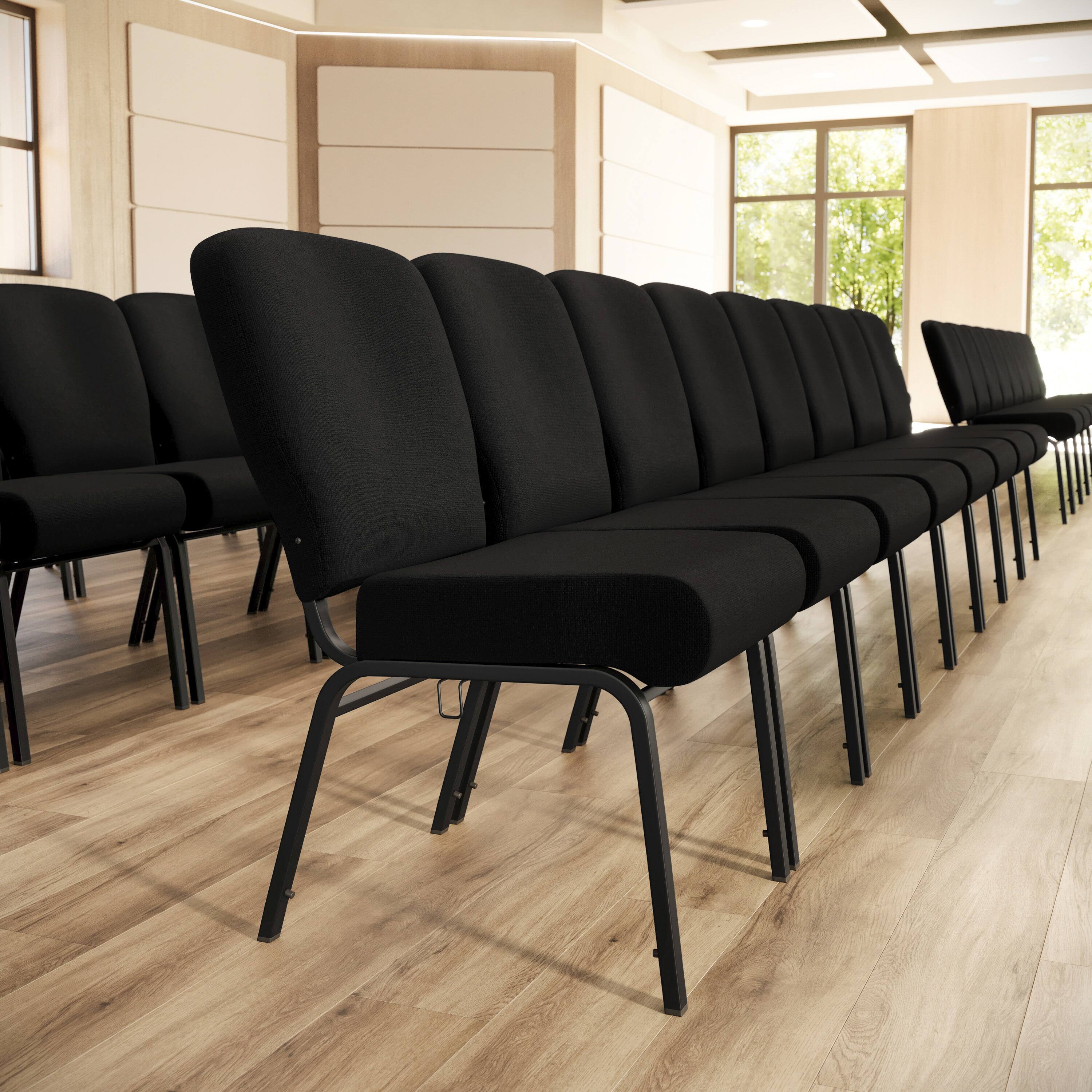 Alt View 1. Emma + Oliver - Signature Elite Church Chair - 20 in. Wide - Black Fabric/Black Frame.