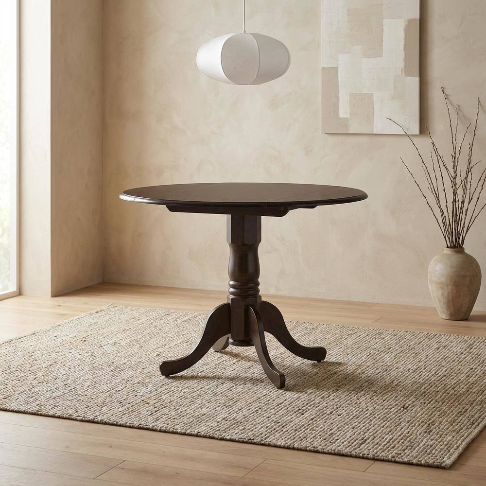 Alt View 1. FurniFact - Saddle Brown Drop Leaf Round Table - Espresso.