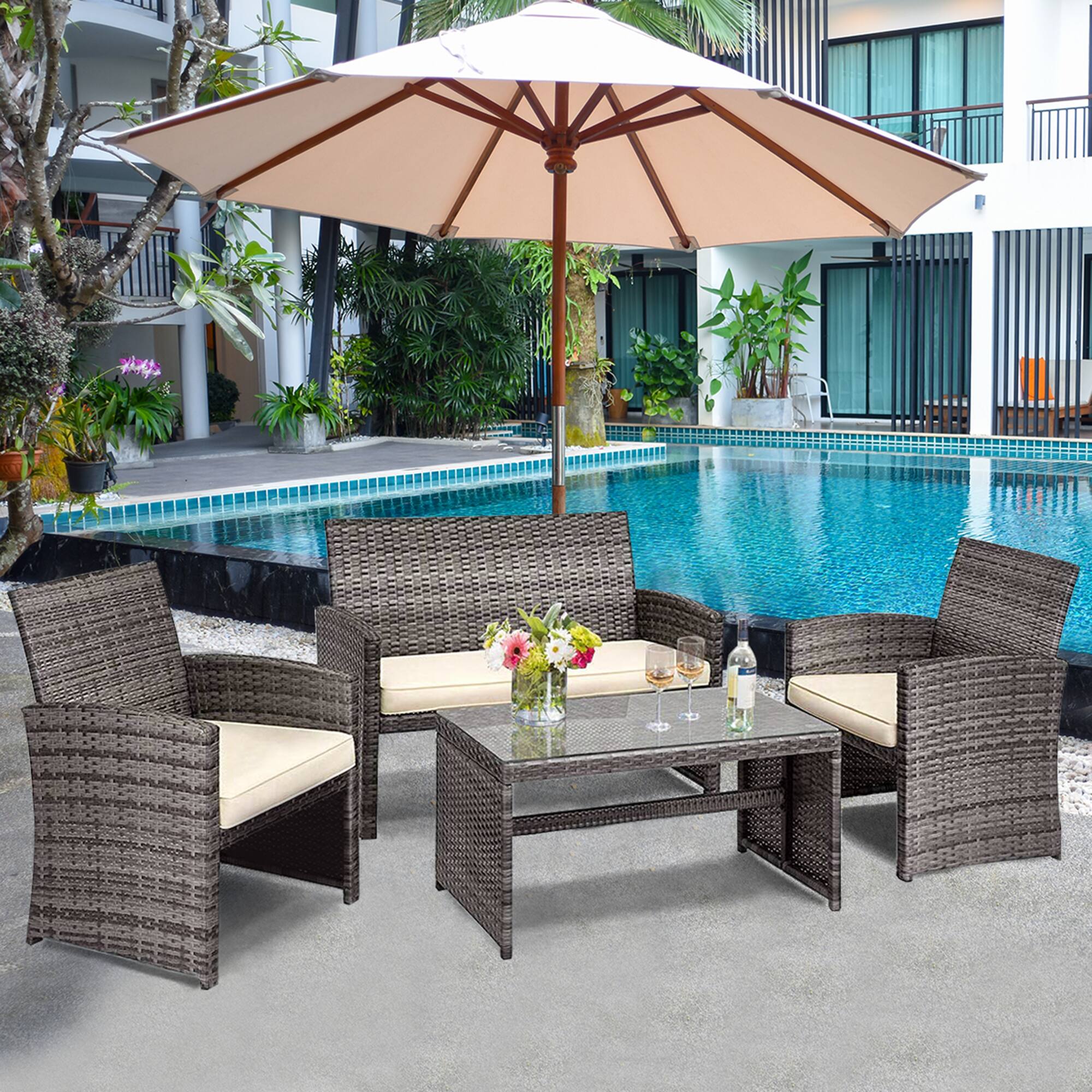 Alt View 5. Gymax - Gymax 8PCS Patio Outdoor Rattan Furniture Set w/ Cushioned Chair Loveseat Table - Mix Grey.