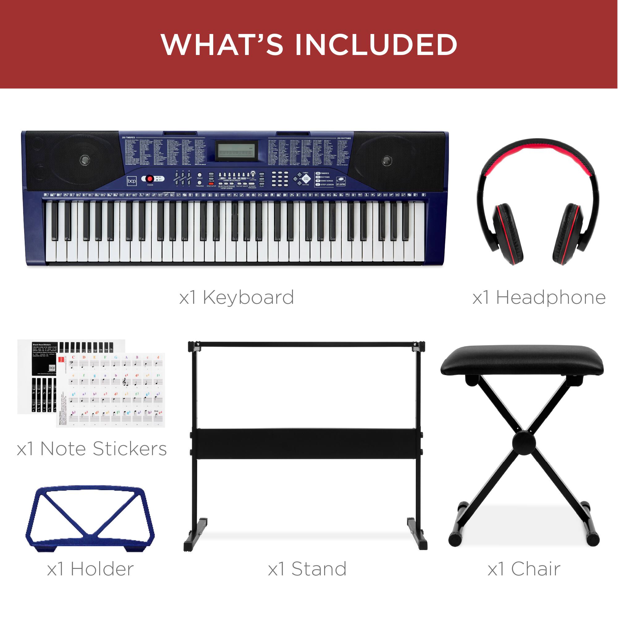 WHAT'S INCLUDED

x1 Keyboard  
x1 Headphone  
x1 Note Stickers  
x1 Holder  
x1 Stand  
x1 Chair