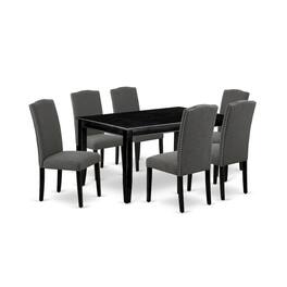 East West Furniture - 7 Piece Modern Dining Table Set Consist of a Rectangle Wooden Table and 6 Dark Gotham Linen Fabric Upholstered Chairs - Black