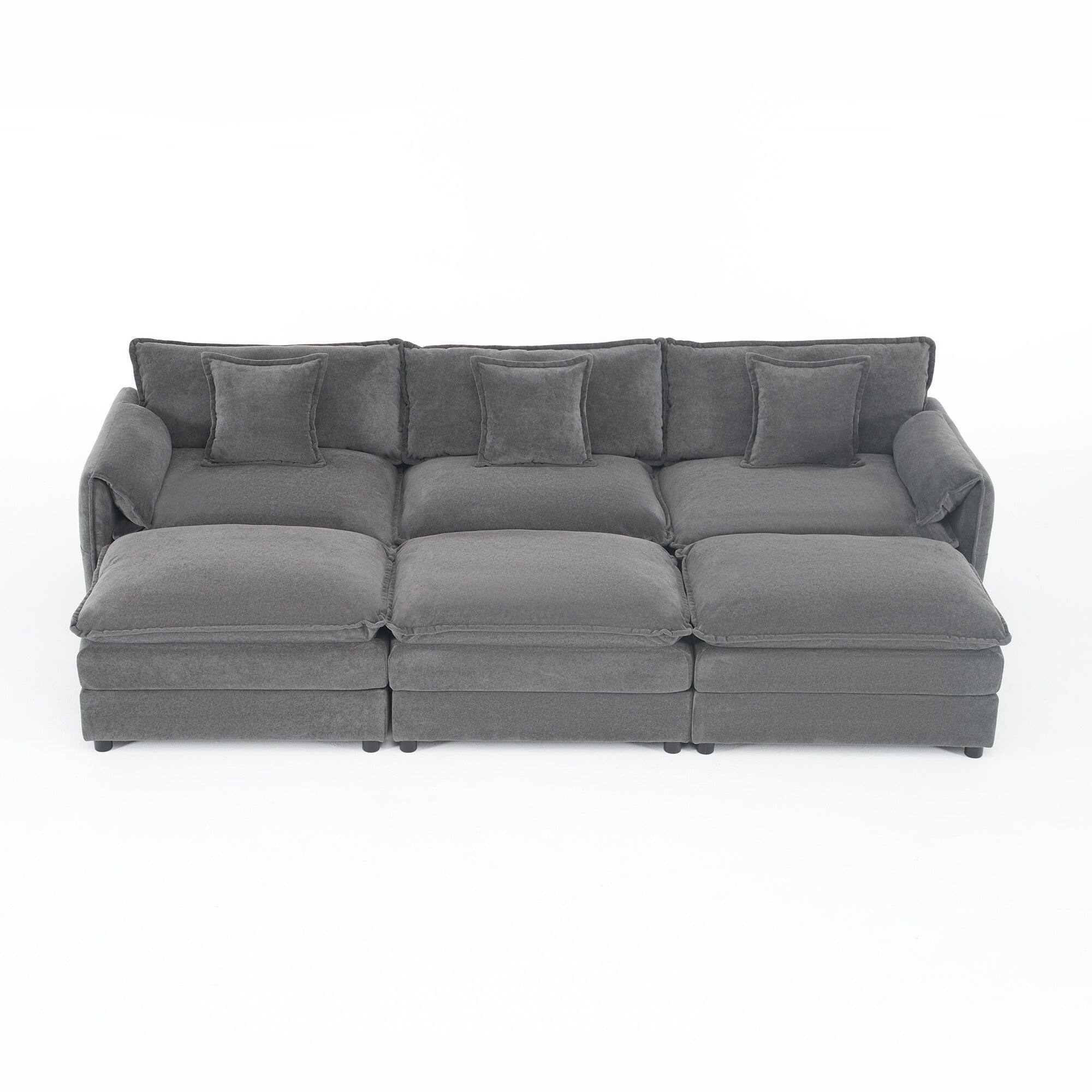 Alt View 1. Boyel Living - Modern Minimalist Grey Chenille Sofa with Side Storage Pockets 6-Seat - Grey.