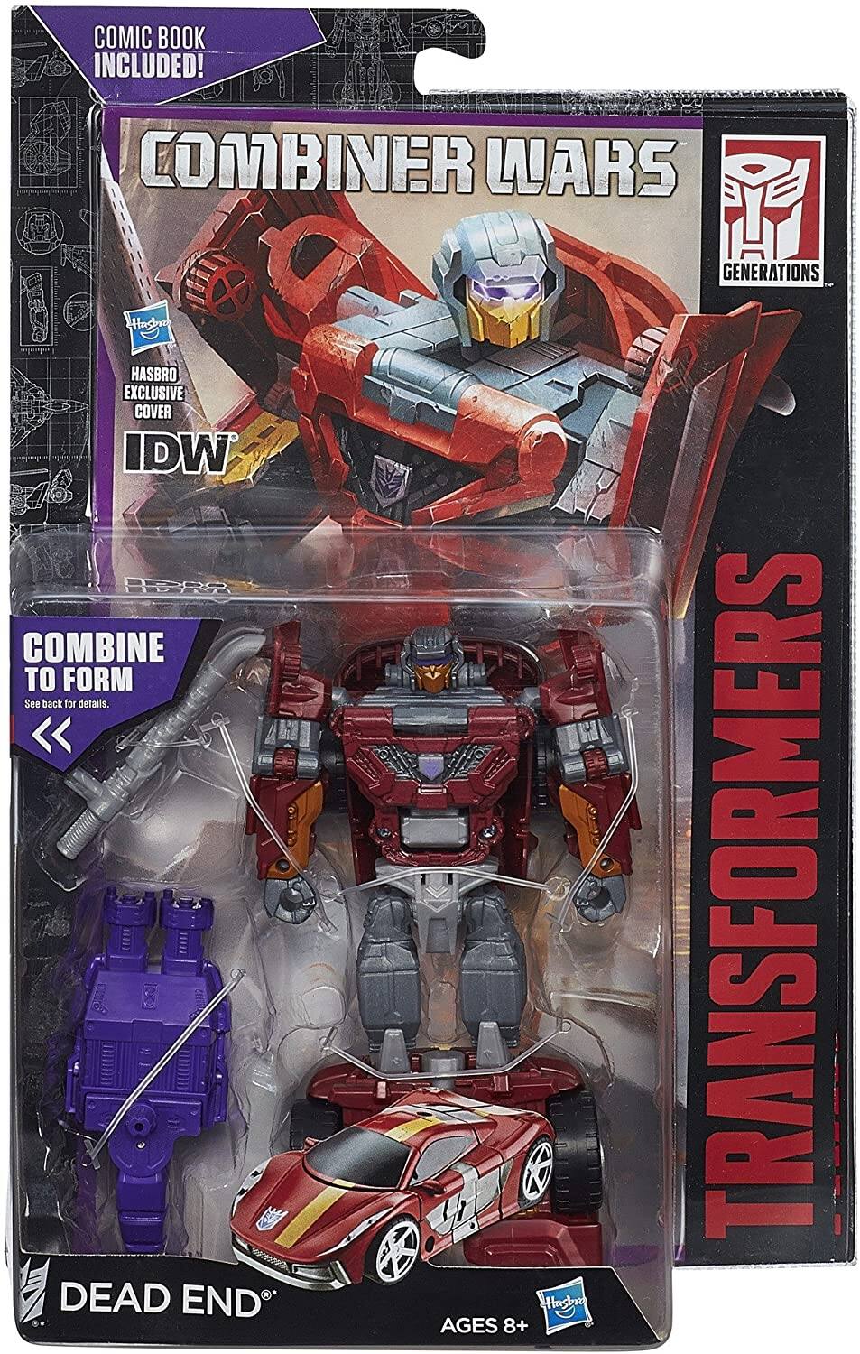 COMIC BOOK INCLUDED!  
COMBINER WARS  
GENERATIONS  
HASBRO EXCLUSIVE COVER  
IDW  

COMBINE TO FORM  
See back for details.  

TRANSFORMERS  
DEAD END  
AGES 8+