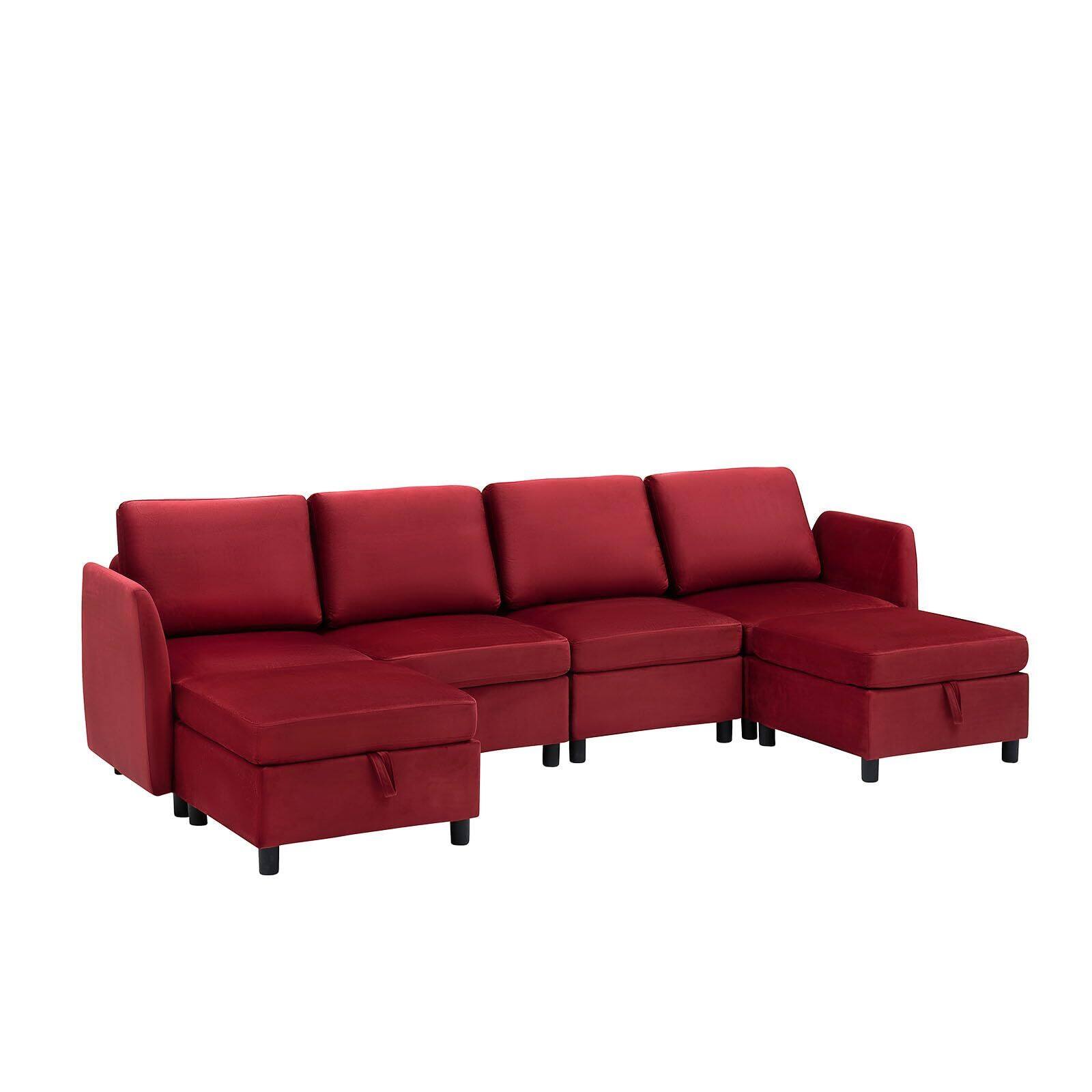 Front. Acekool - Medieval modern combination sofa with armrests , velvet sofa (with only the middle module) - Red.