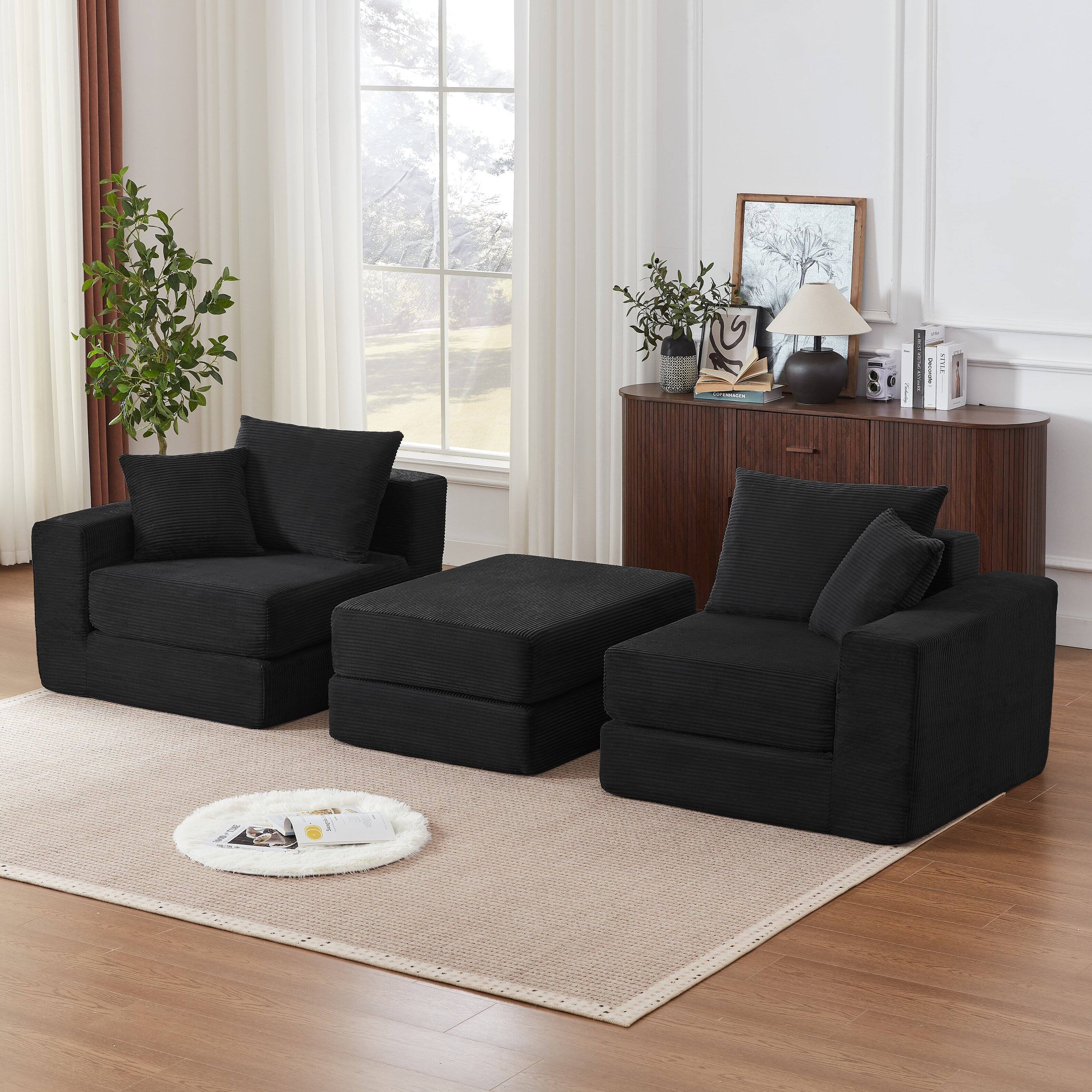 Back. Anysun - Anysun Modular Boneless Sectional Loveaeat Cloud Sofa with Non Slip Base, No Assembly - Black.